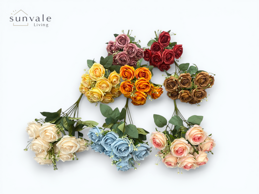 9-Head Antique Weathered Diamond Rose Bush Bouquet