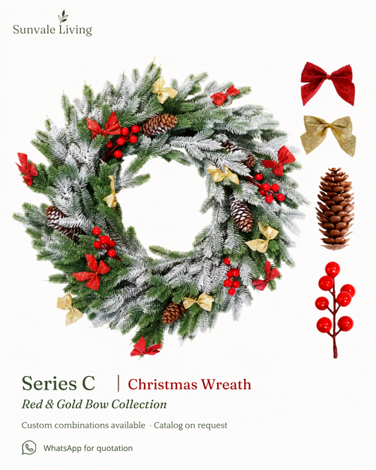 Red & Gold Bow Christmas Wreath Sunvale Living wholesale Christmas wreath brand poster