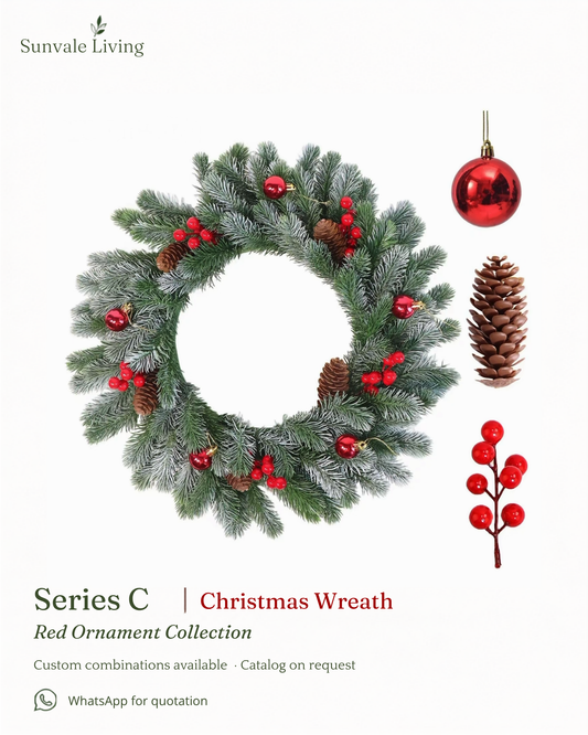 Red Ornament Christmas Wreath Sunvale Living wholesale Christmas wreath brand poster