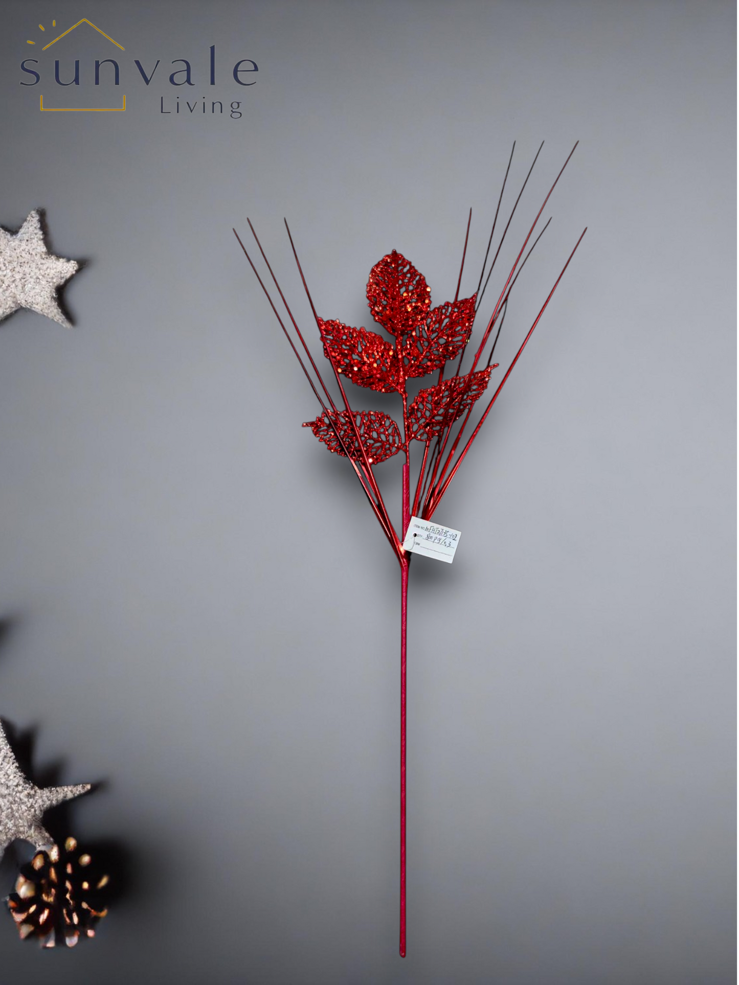 Red glitter berry leaf artificial holiday decoration spray by Sunvale Living