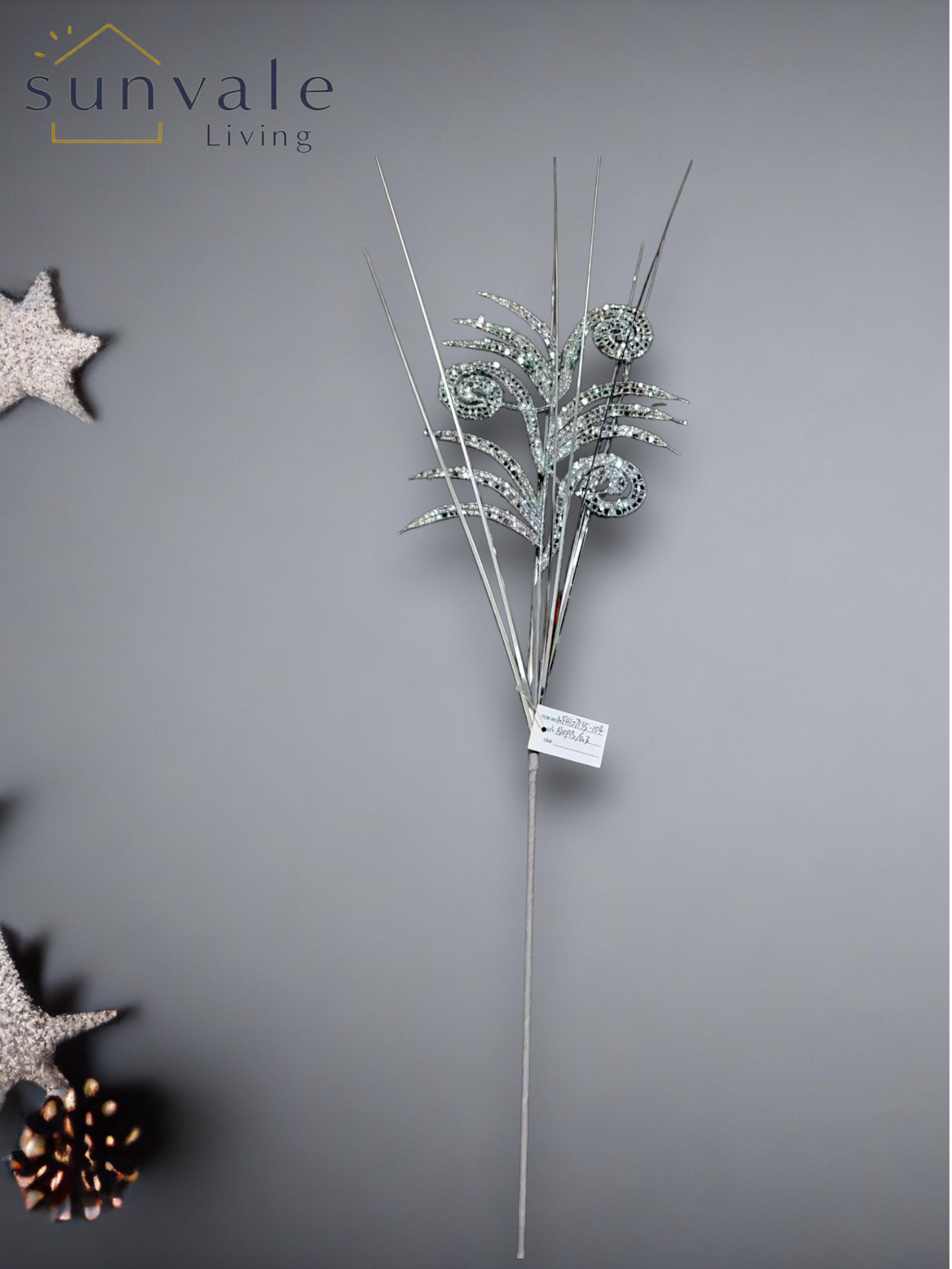 Silver frosted berry branch artificial holiday decoration spray by Sunvale Living