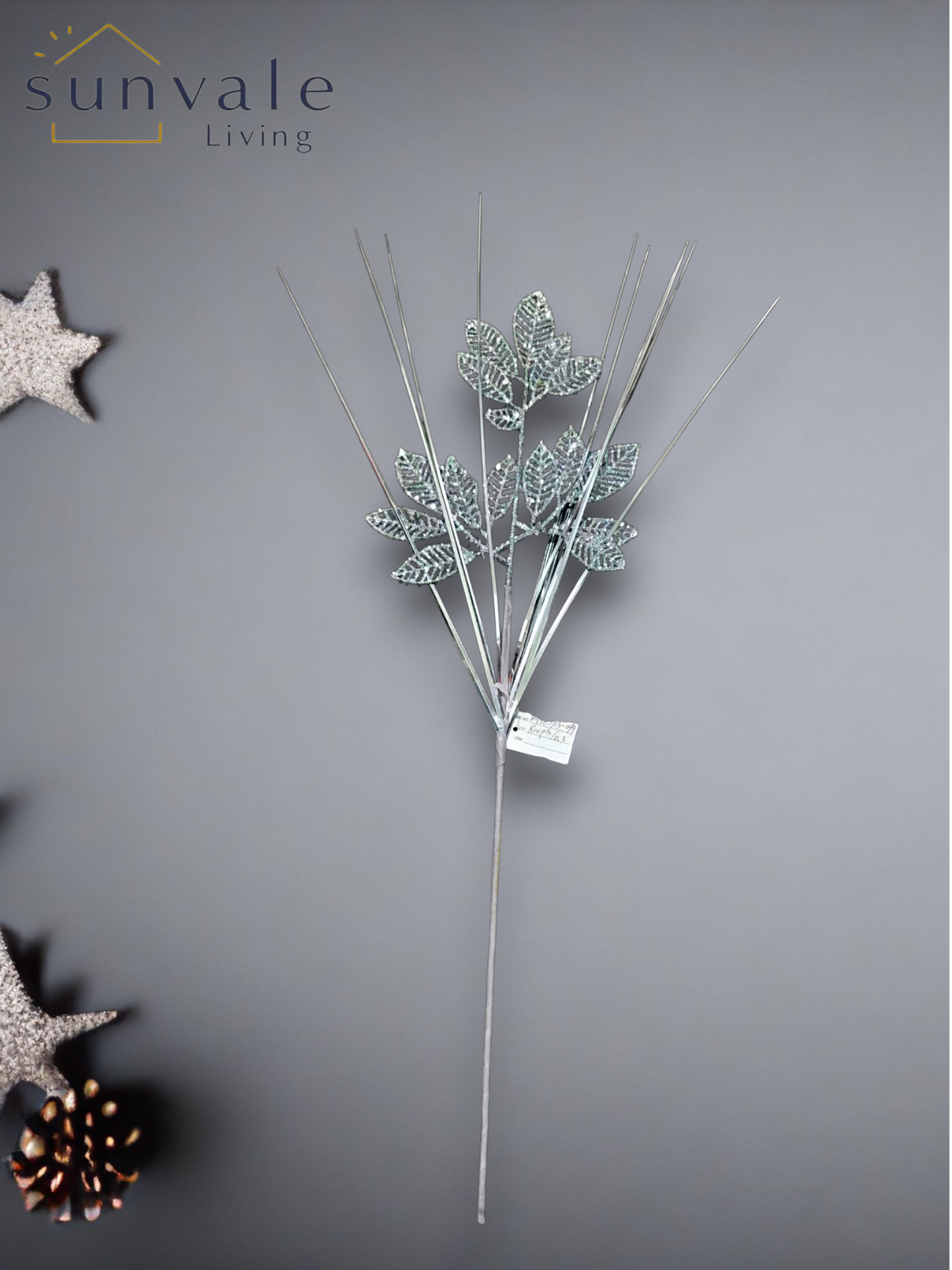 Silver frosted leaf artificial holiday decoration spray by Sunvale Living