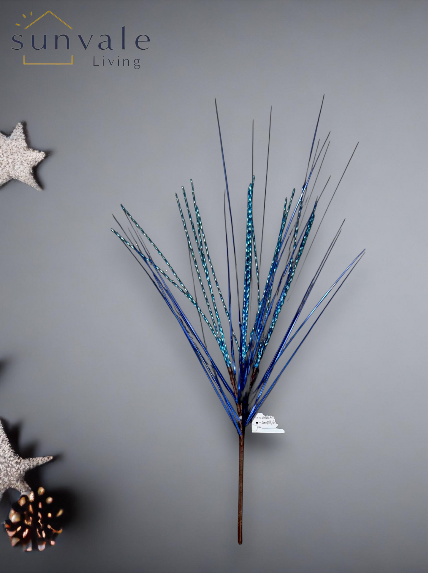 Blue metallic twig fan artificial holiday decoration spray by Sunvale Living