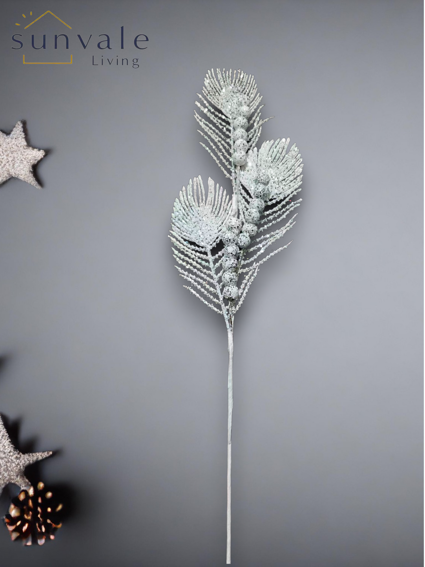 White frosted feather leaf artificial holiday decoration spray by Sunvale Living