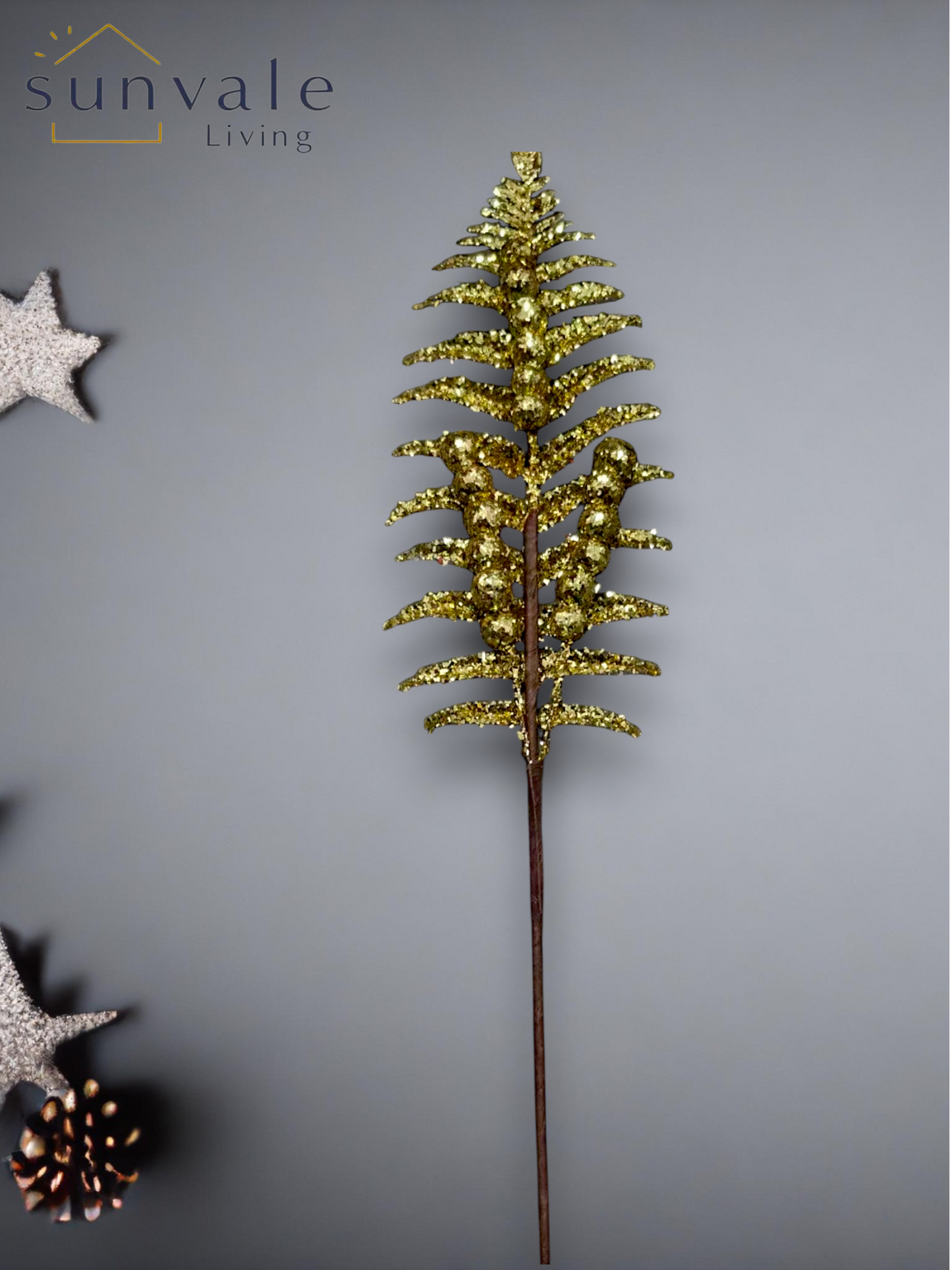 Gold glitter fern leaf artificial holiday decoration spray by Sunvale Living