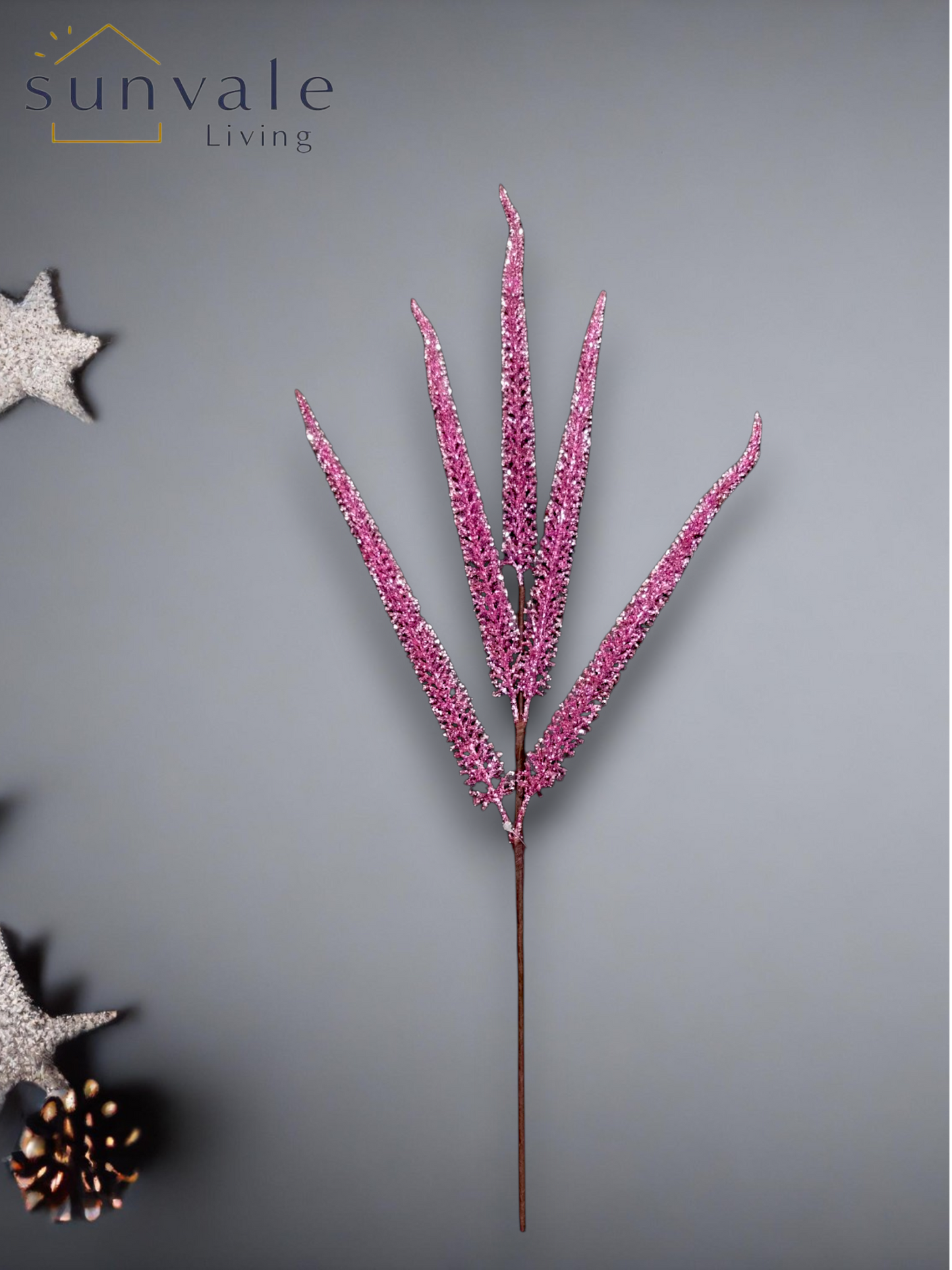 Pink glitter twig artificial holiday decoration spray by Sunvale Living