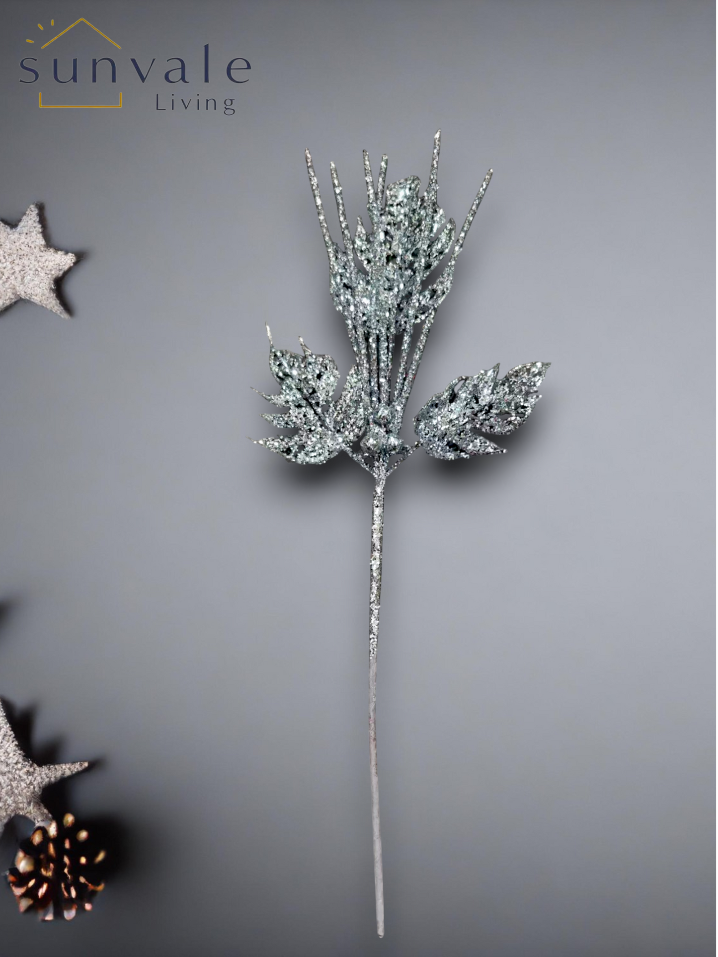 Silver frosted fern leaf artificial holiday decoration spray by Sunvale Living