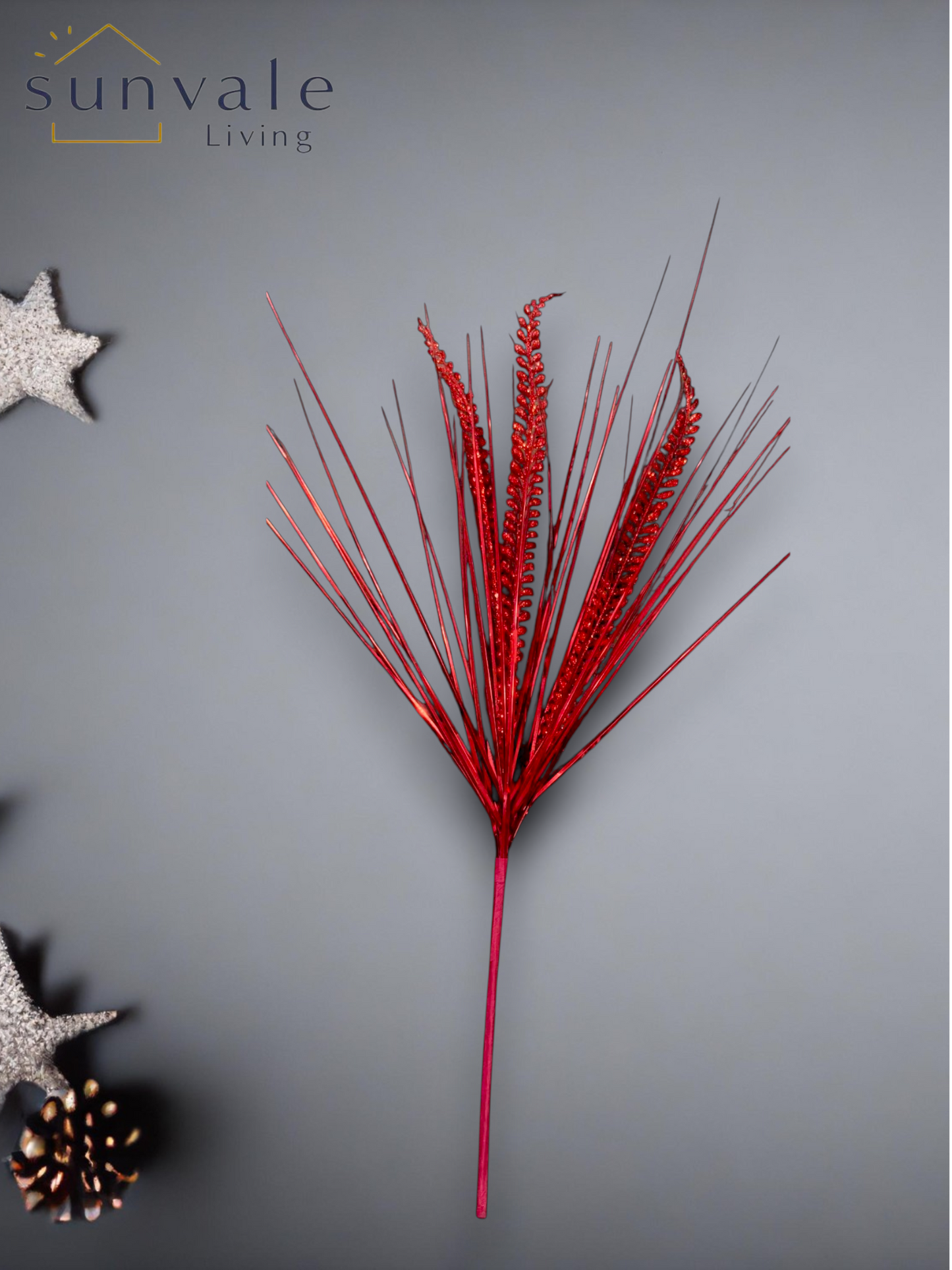 Red metallic twig fan artificial holiday decoration spray by Sunvale Living
