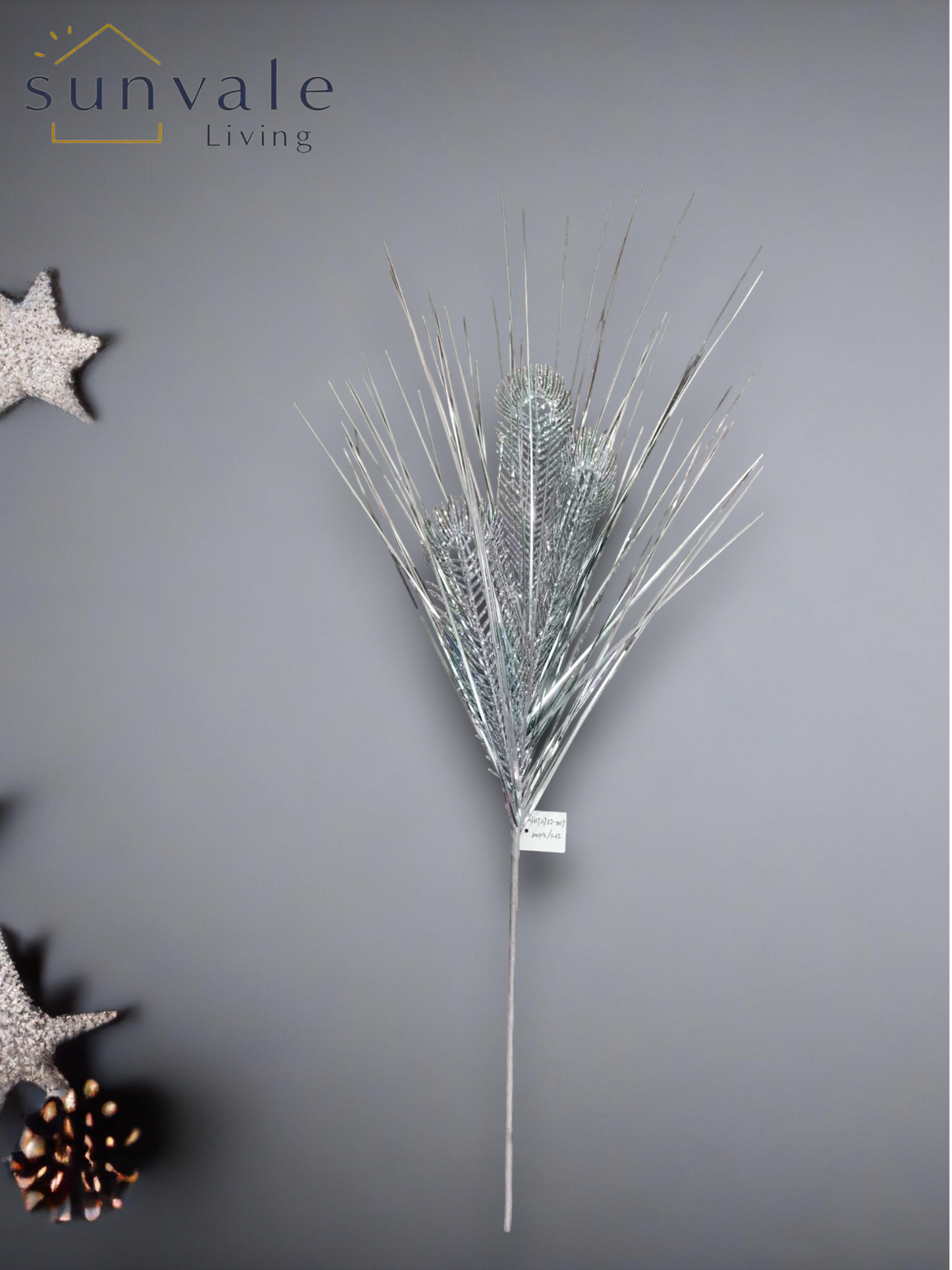 Silver glitter pine needle artificial holiday decoration spray by Sunvale Living