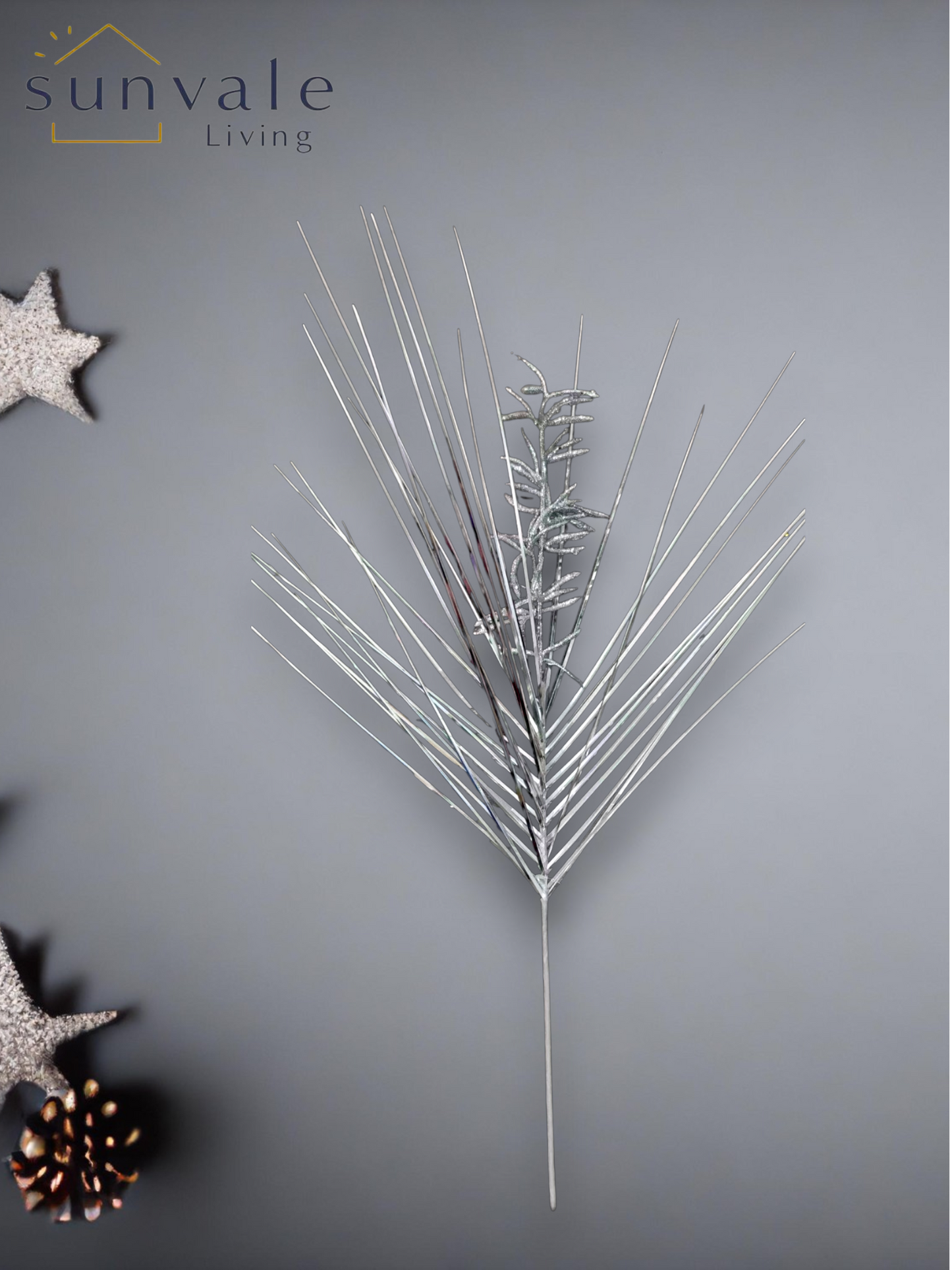 Silver pine needle artificial holiday decoration spray by Sunvale Living