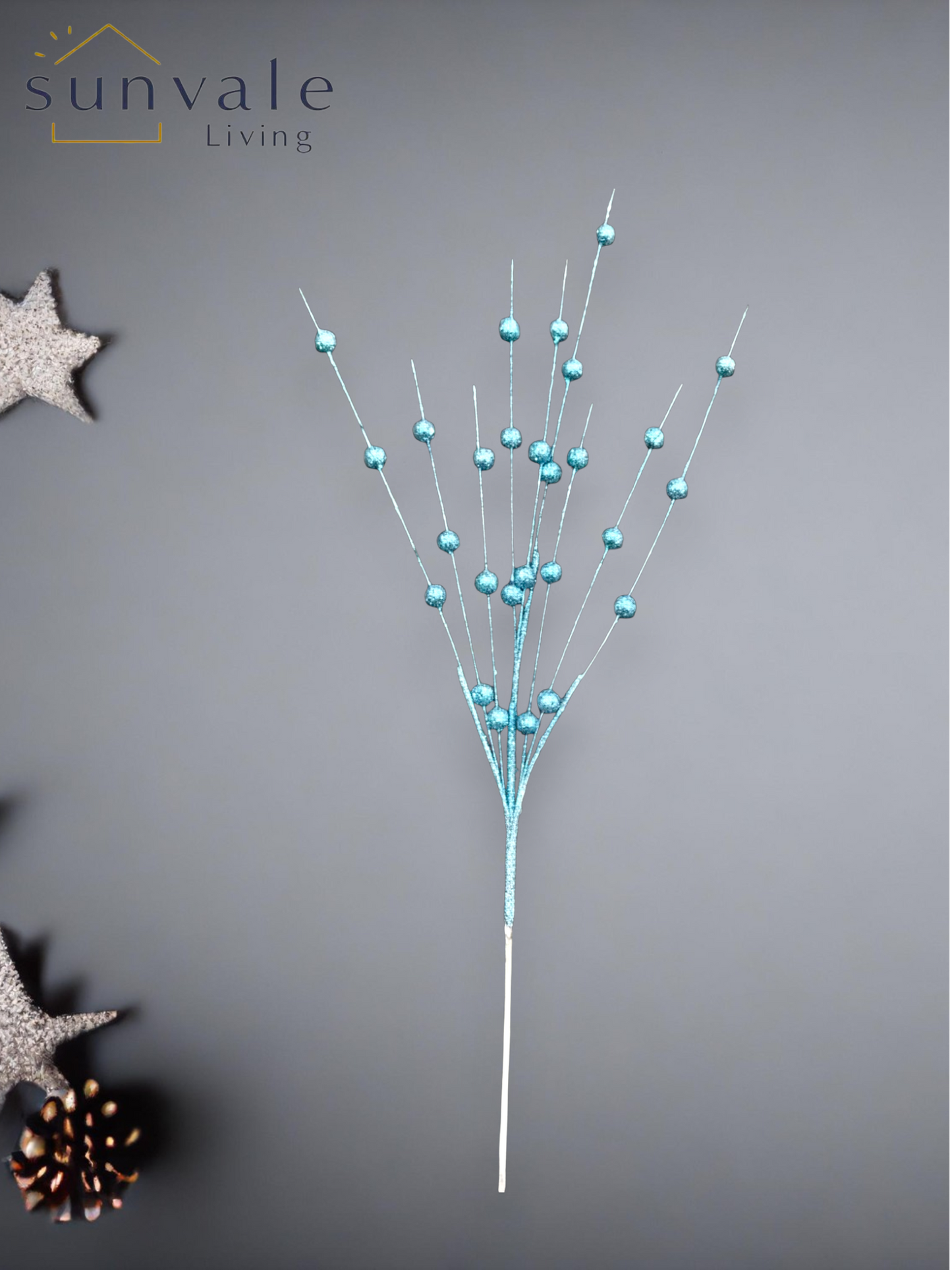 Festive Shimmering Blue Bead Sprig wholesale product image