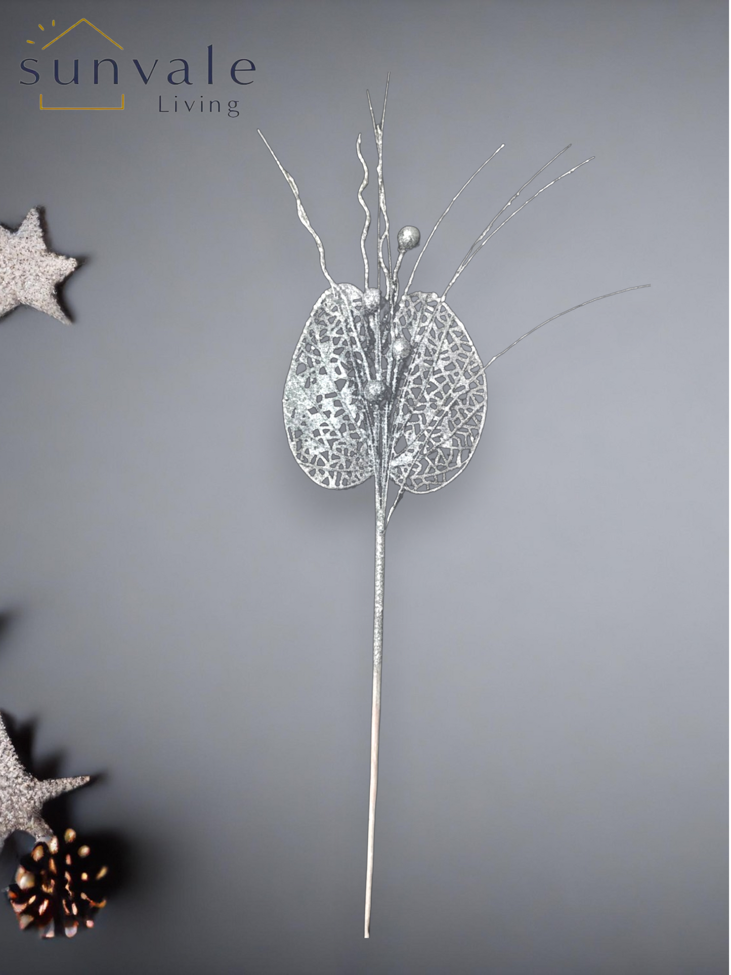 Festive Shimmering Silver Lace Leaf Spray wholesale product image