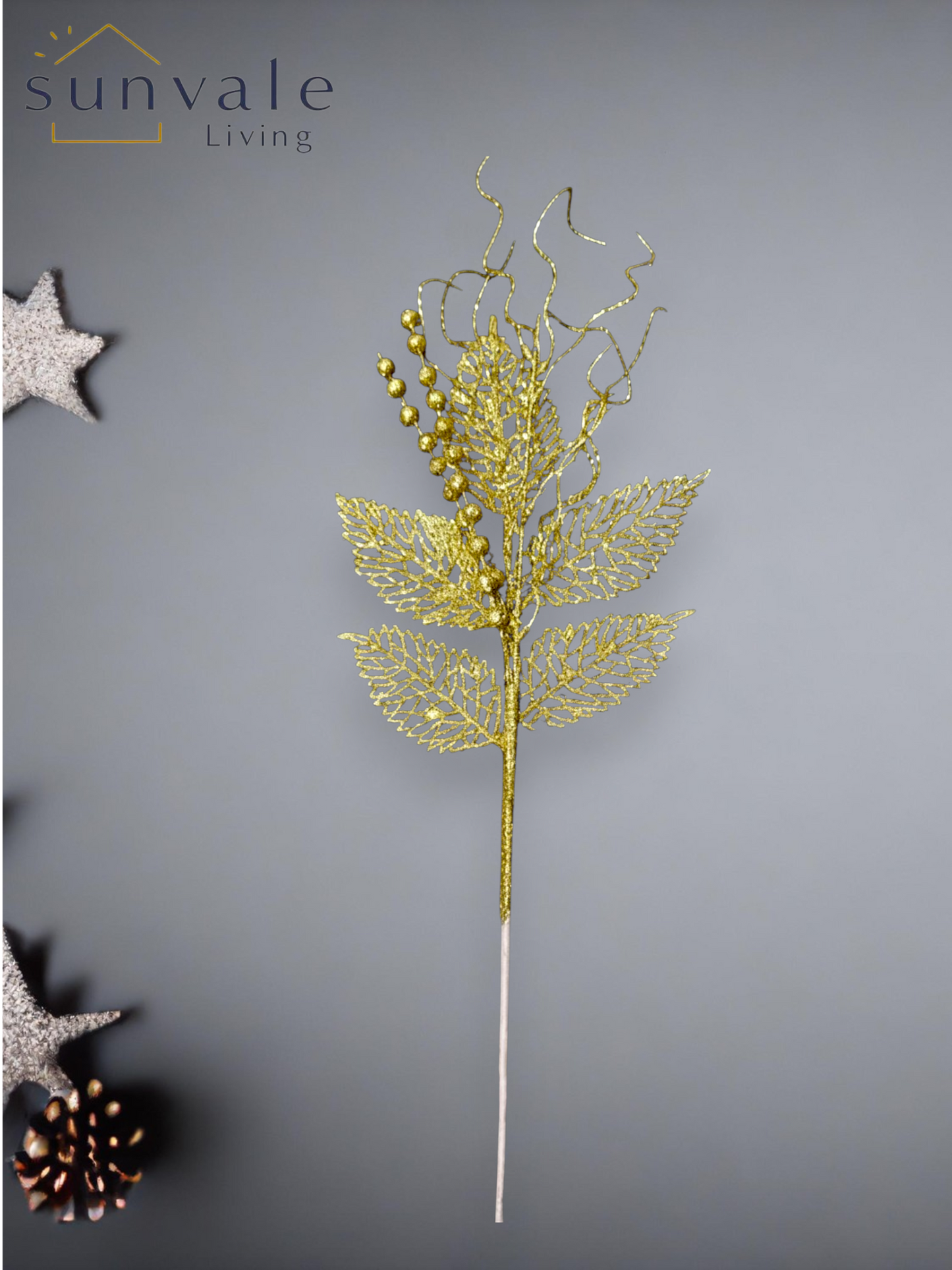 Festive Gilded Swirl-Leaf & Berry Spray wholesale product image
