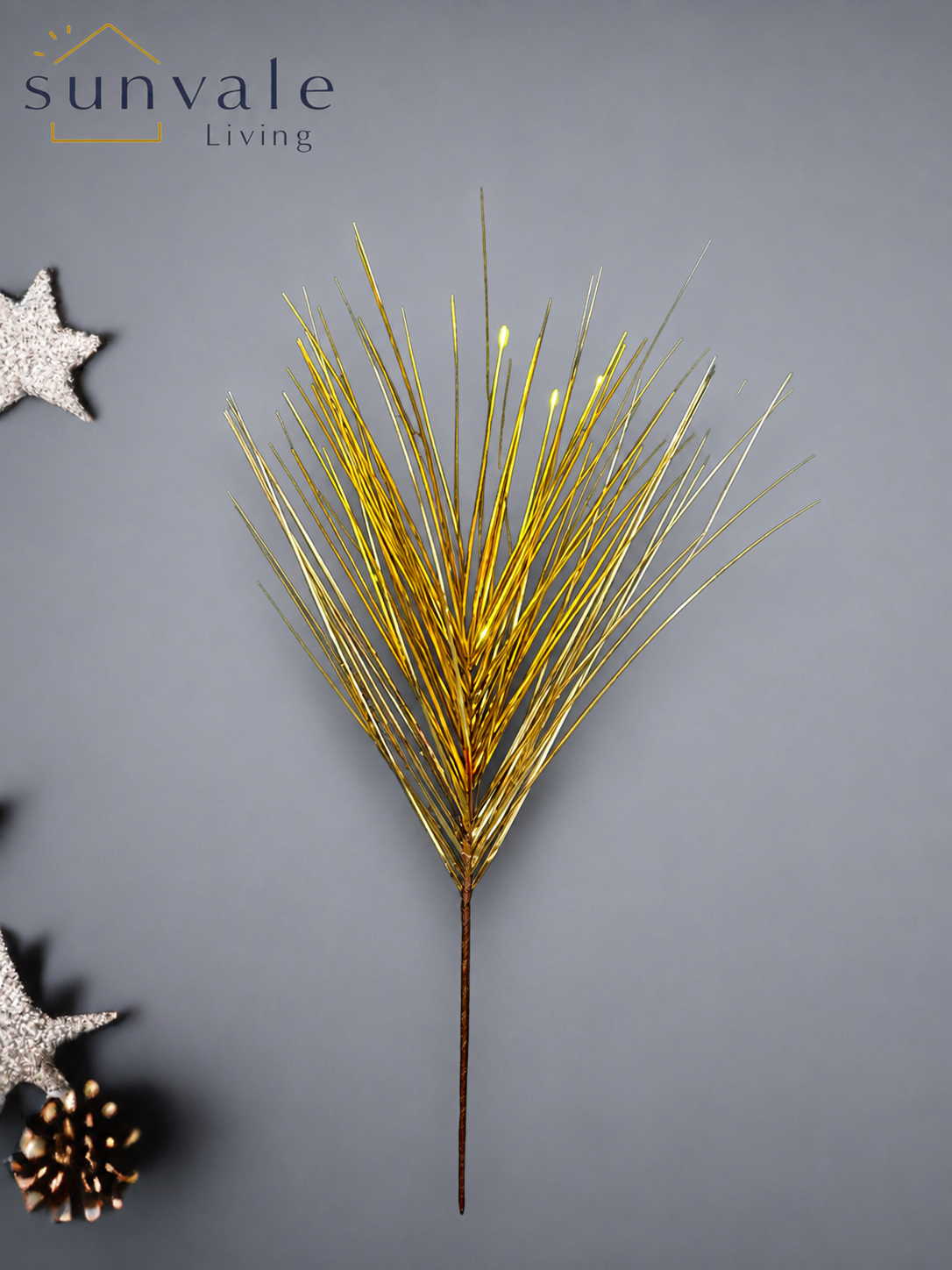 Gold metallic twig fan artificial holiday decoration spray by Sunvale Living