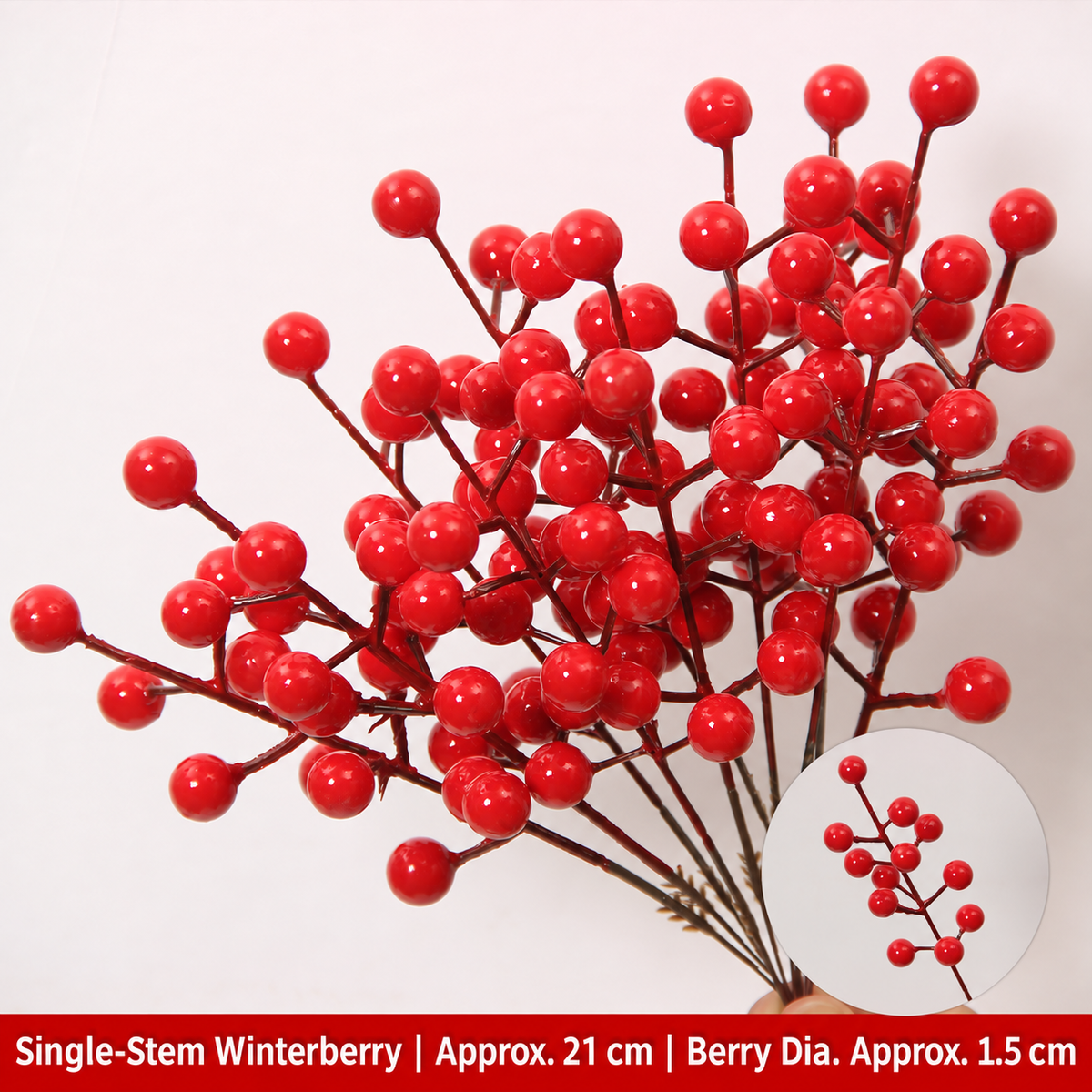 Single-Stem Winterberry | Approx. 21 cm | Berry Dia. Approx. 1.5 cm artificial holiday floral decoration by Sunvale Living