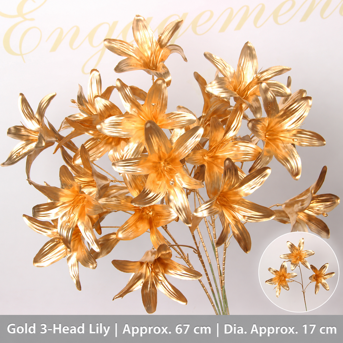 Gold 3-Head Lily | Approx. 67 cm | Dia. Approx. 17 cm artificial holiday floral decoration by Sunvale Living