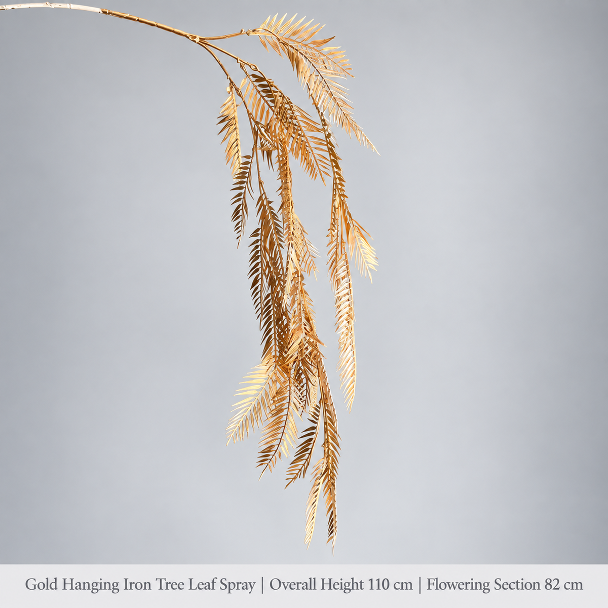 Gold Hanging Iron Tree Leaf Spray | Overall Height 110 cm | Flowering Section 82 cm artificial holiday floral decoration by Sunvale Living