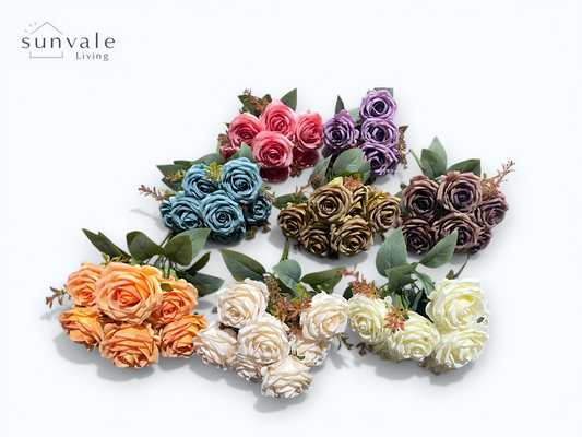 7-Head Antique Weathered Grace Rose Bush Bouquet