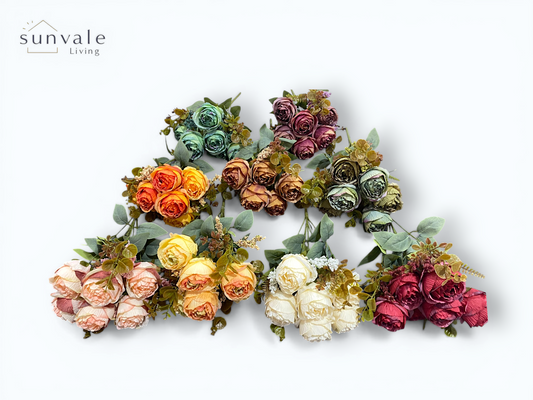 9-Head Autumn Breeze Tea Rose Bush Bouquet
