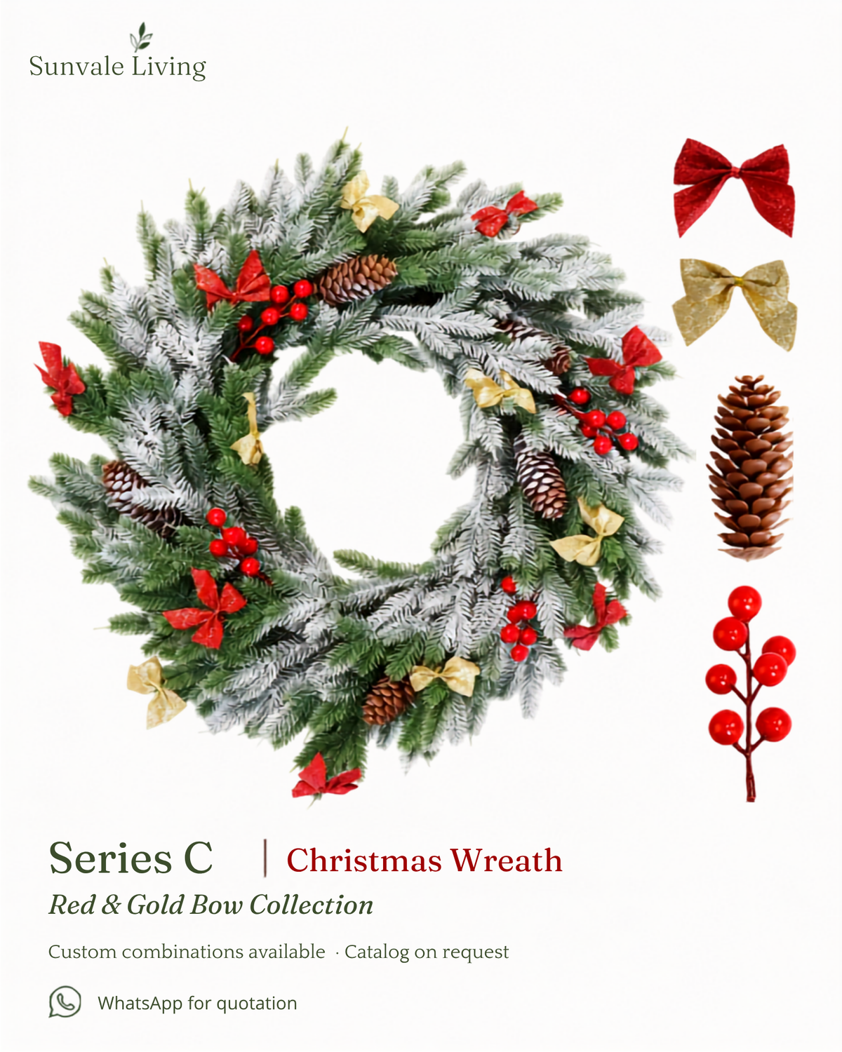 Red & Gold Bow Christmas Wreath Sunvale Living wholesale Christmas wreath brand poster
