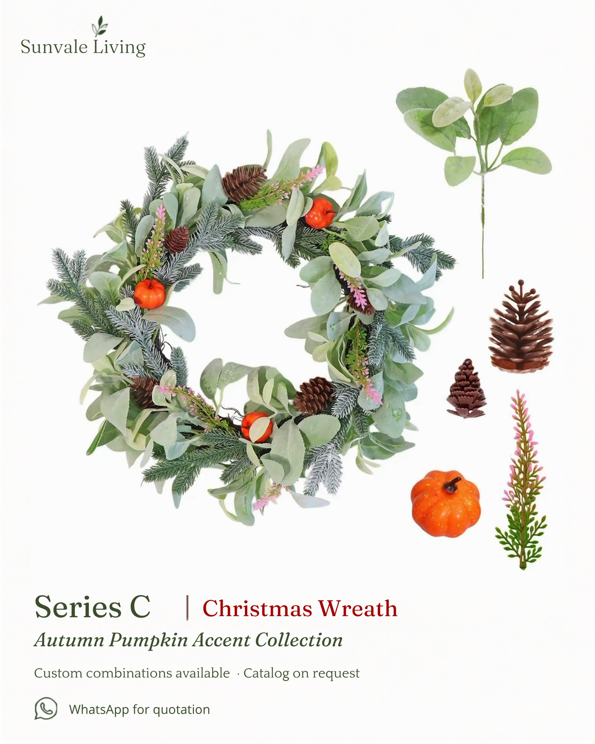 Autumn Pumpkin Accent Christmas Wreath Sunvale Living wholesale Christmas wreath brand poster