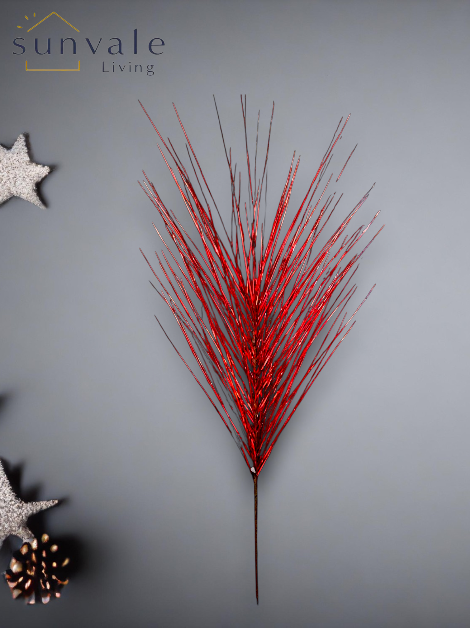 Red metallic twig fan artificial holiday decoration spray by Sunvale Living