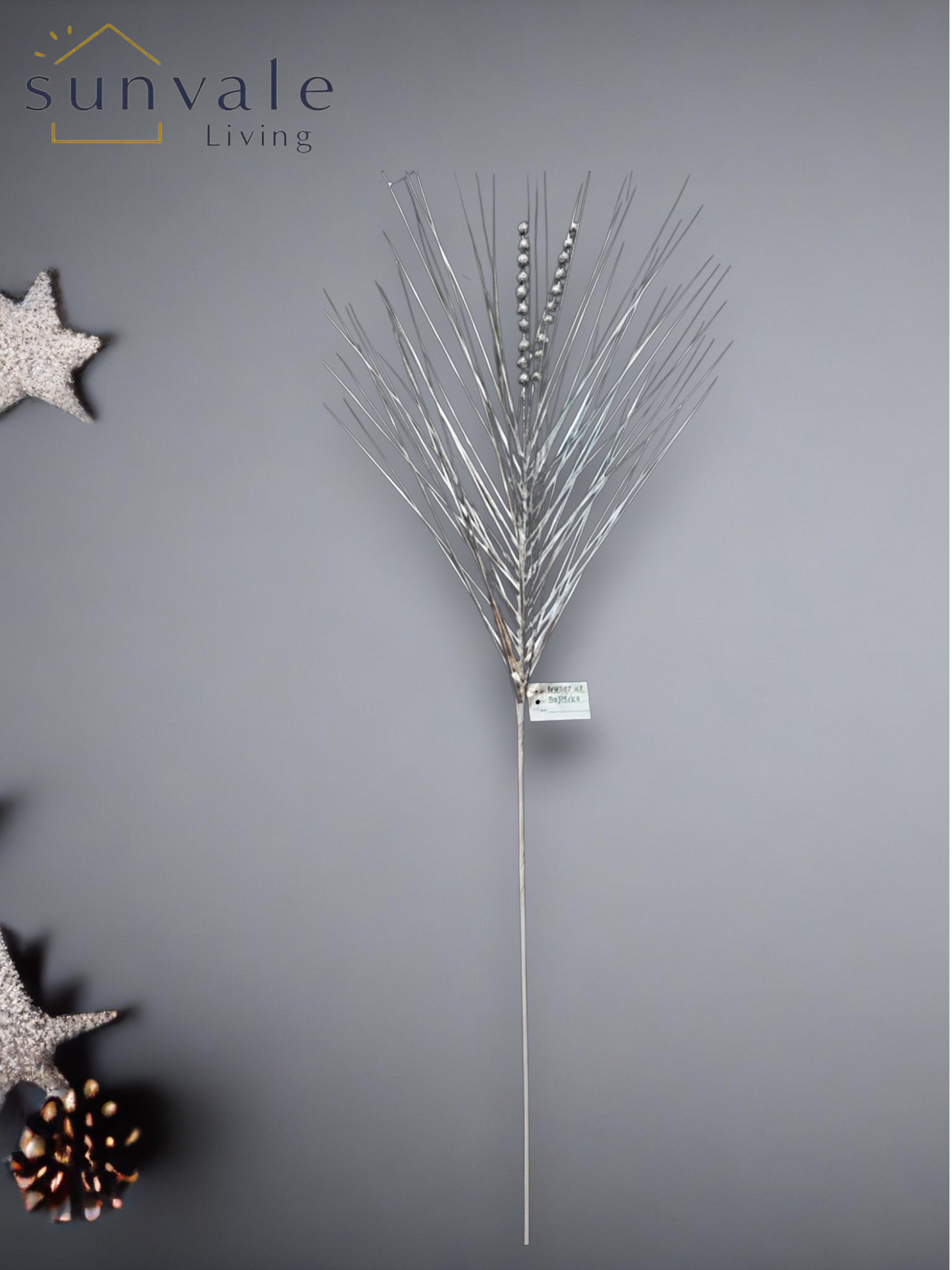 Silver beaded pine artificial holiday decoration spray by Sunvale Living