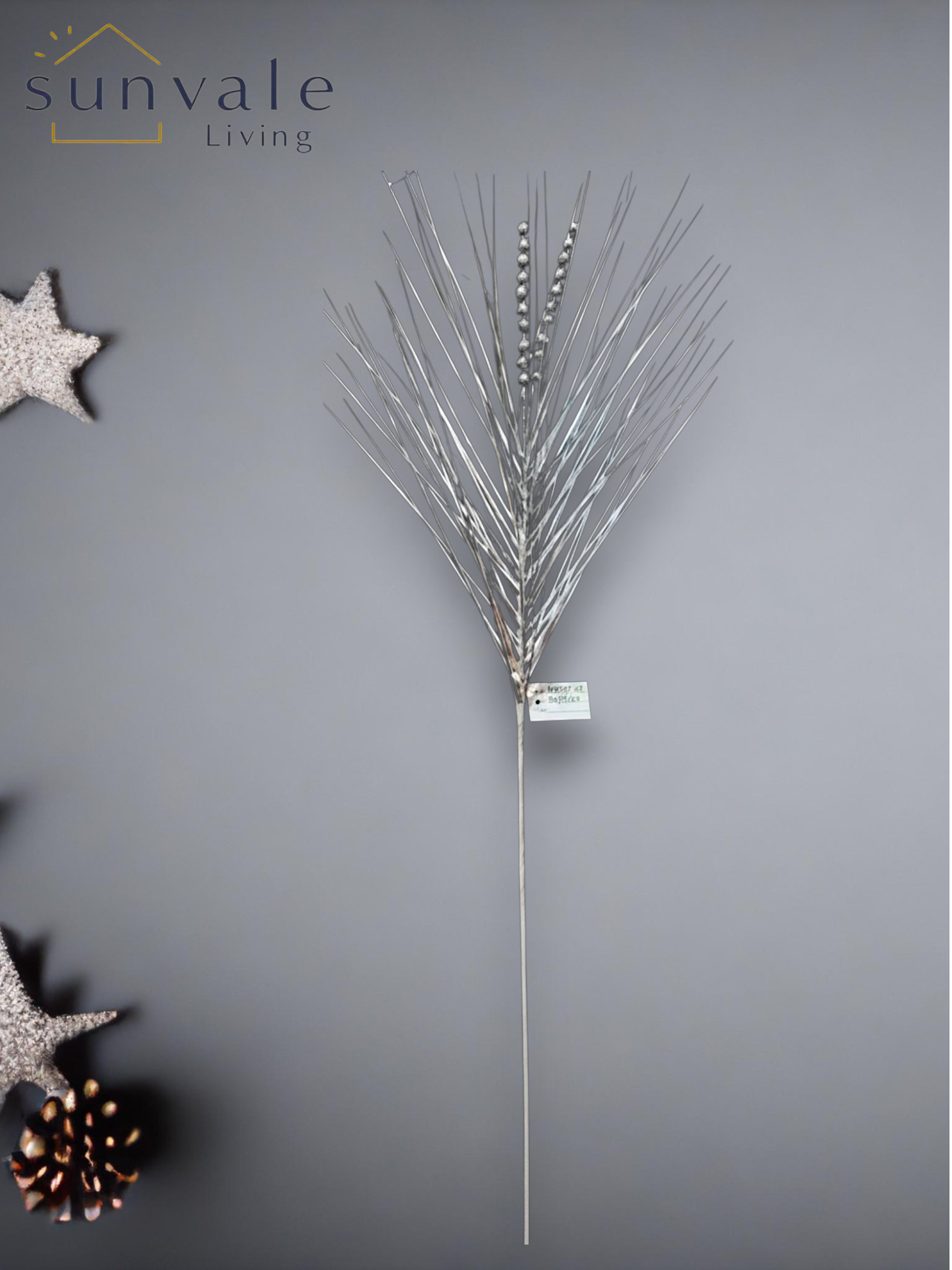 Silver beaded pine artificial holiday decoration spray by Sunvale Living