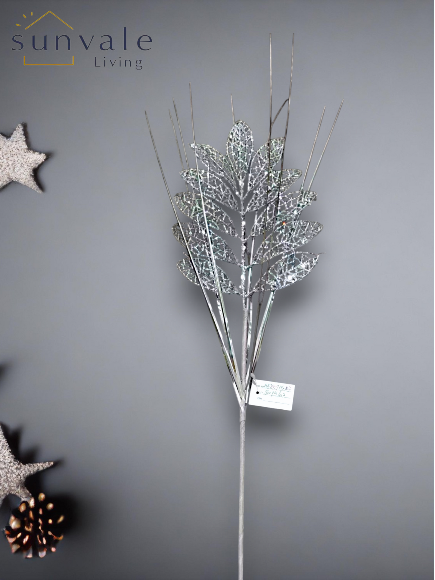 Silver frosted berry twig artificial holiday decoration spray by Sunvale Living