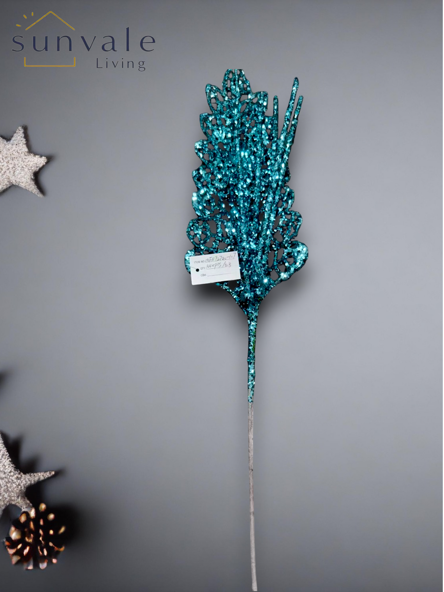 Teal glitter mini leaf artificial holiday decoration spray by Sunvale Living