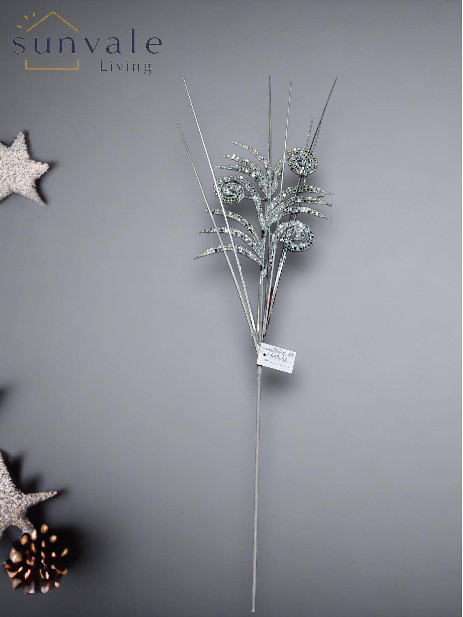 Silver frosted berry branch artificial holiday decoration spray by Sunvale Living