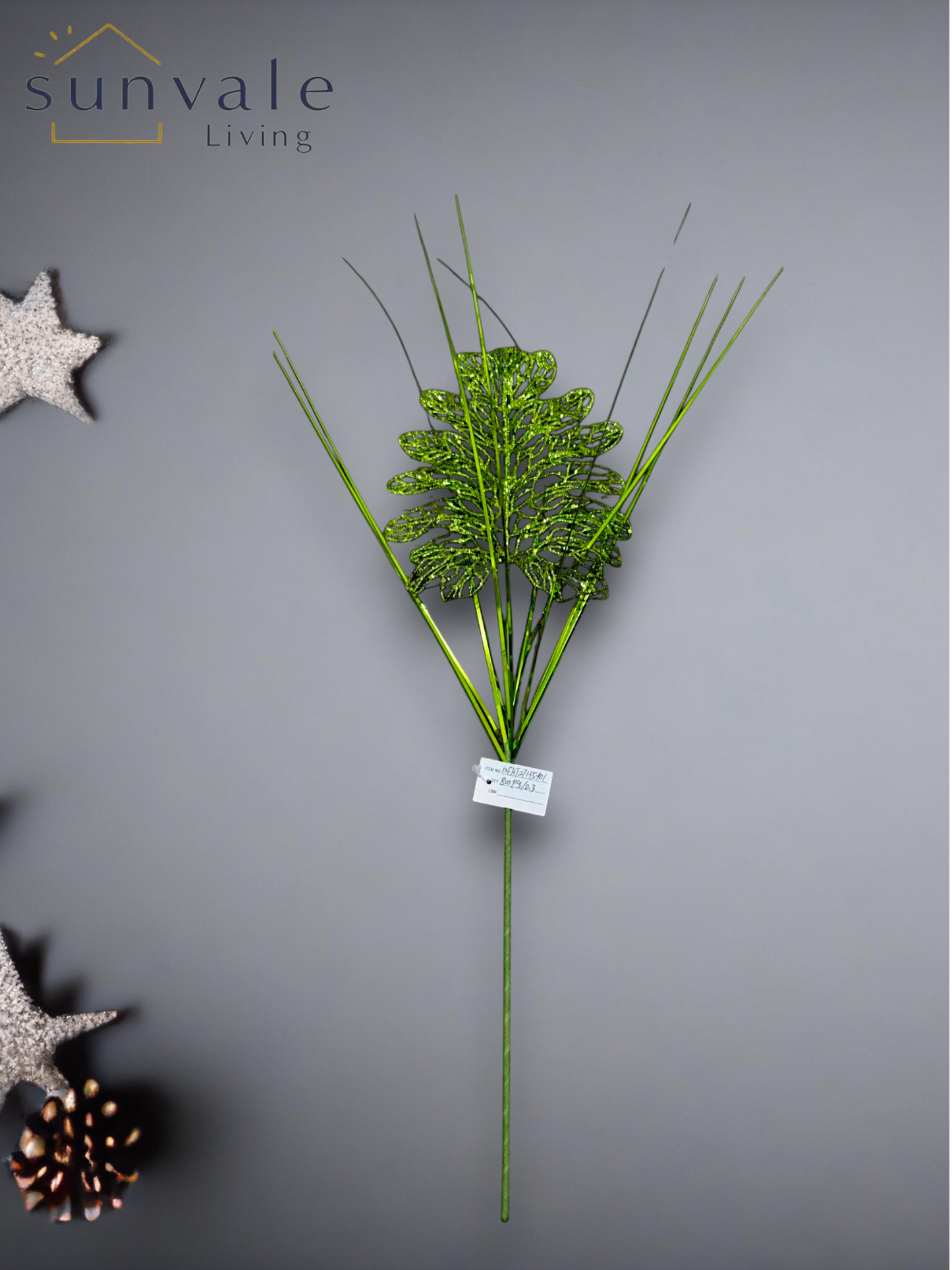 Green glitter fern leaf artificial holiday decoration spray by Sunvale Living