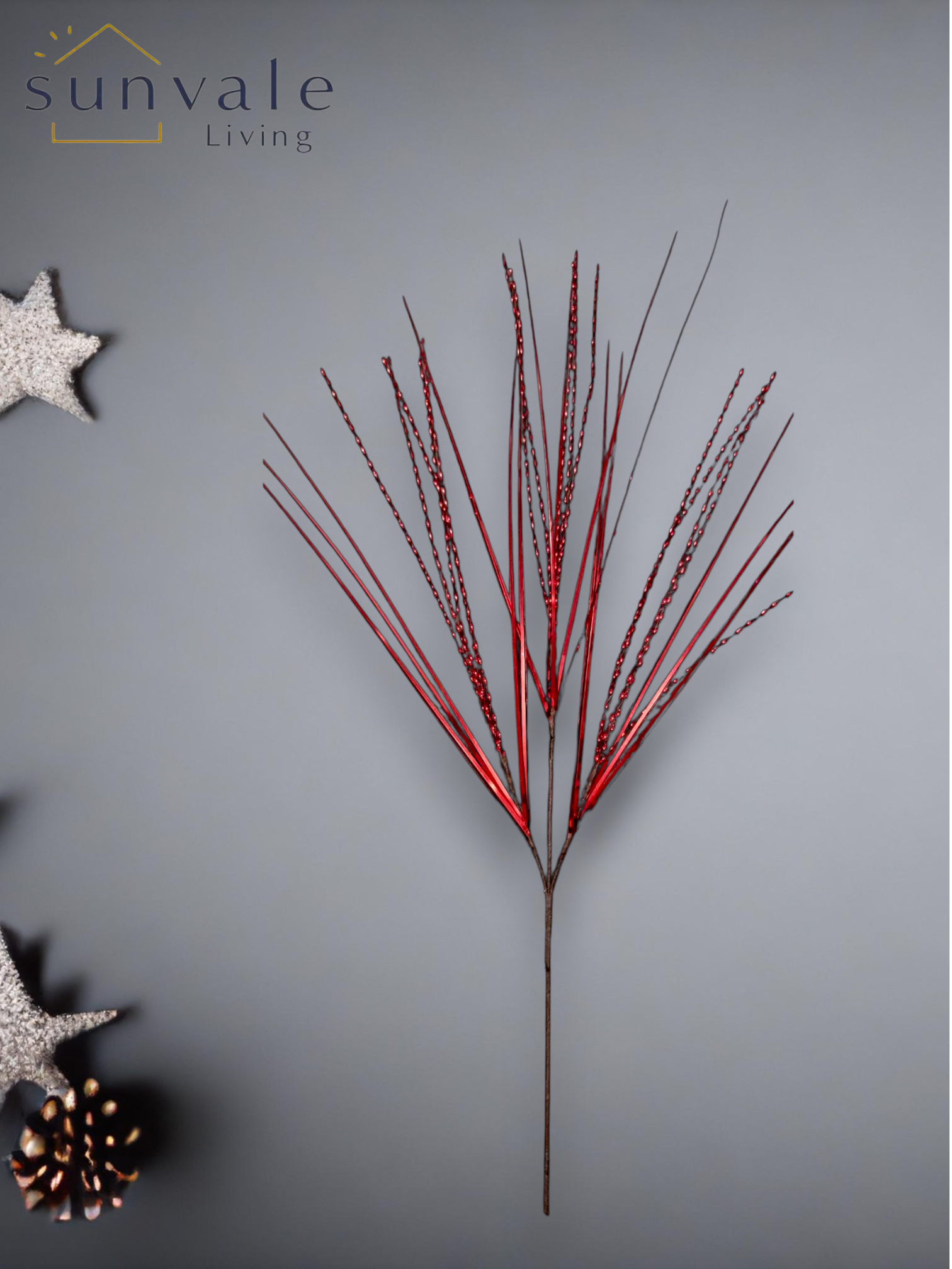 Burgundy metallic twig fan artificial holiday decoration spray by Sunvale Living