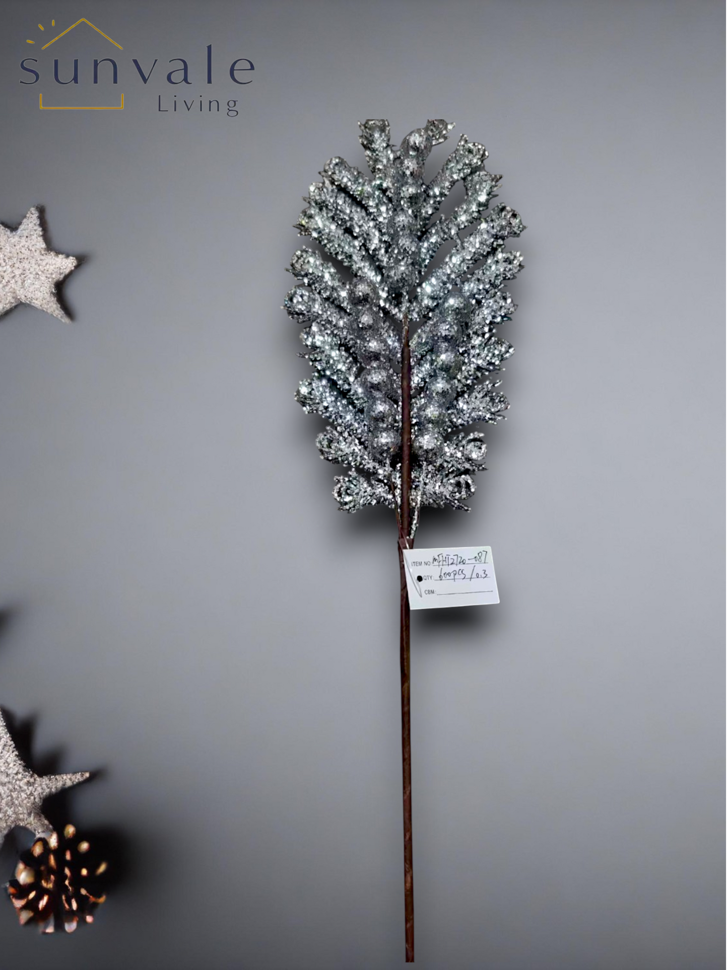 Silver glitter cedar artificial holiday decoration spray by Sunvale Living