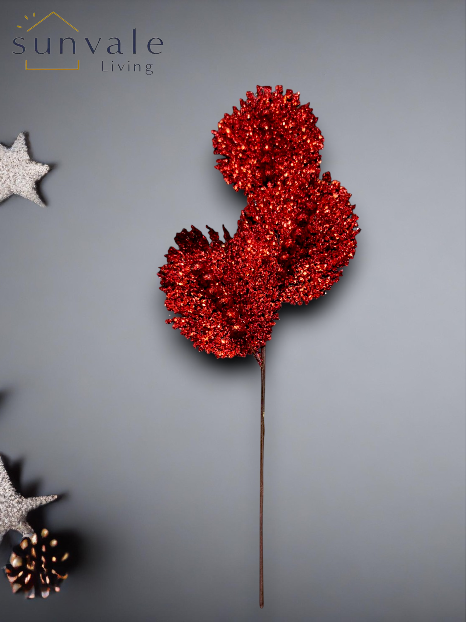 Red glitter berry ball artificial holiday decoration spray by Sunvale Living