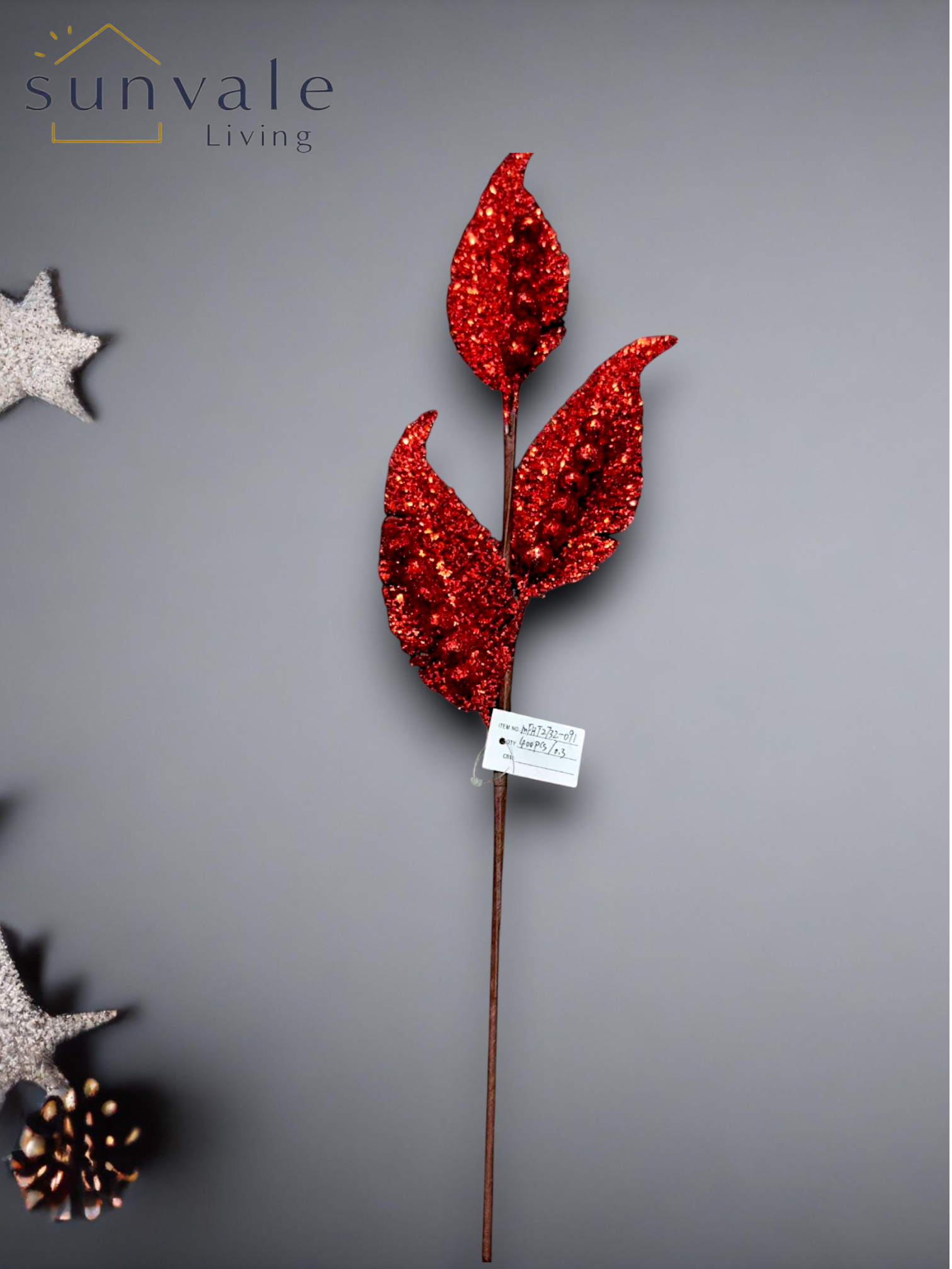 Red glitter bud leaf artificial holiday decoration spray by Sunvale Living