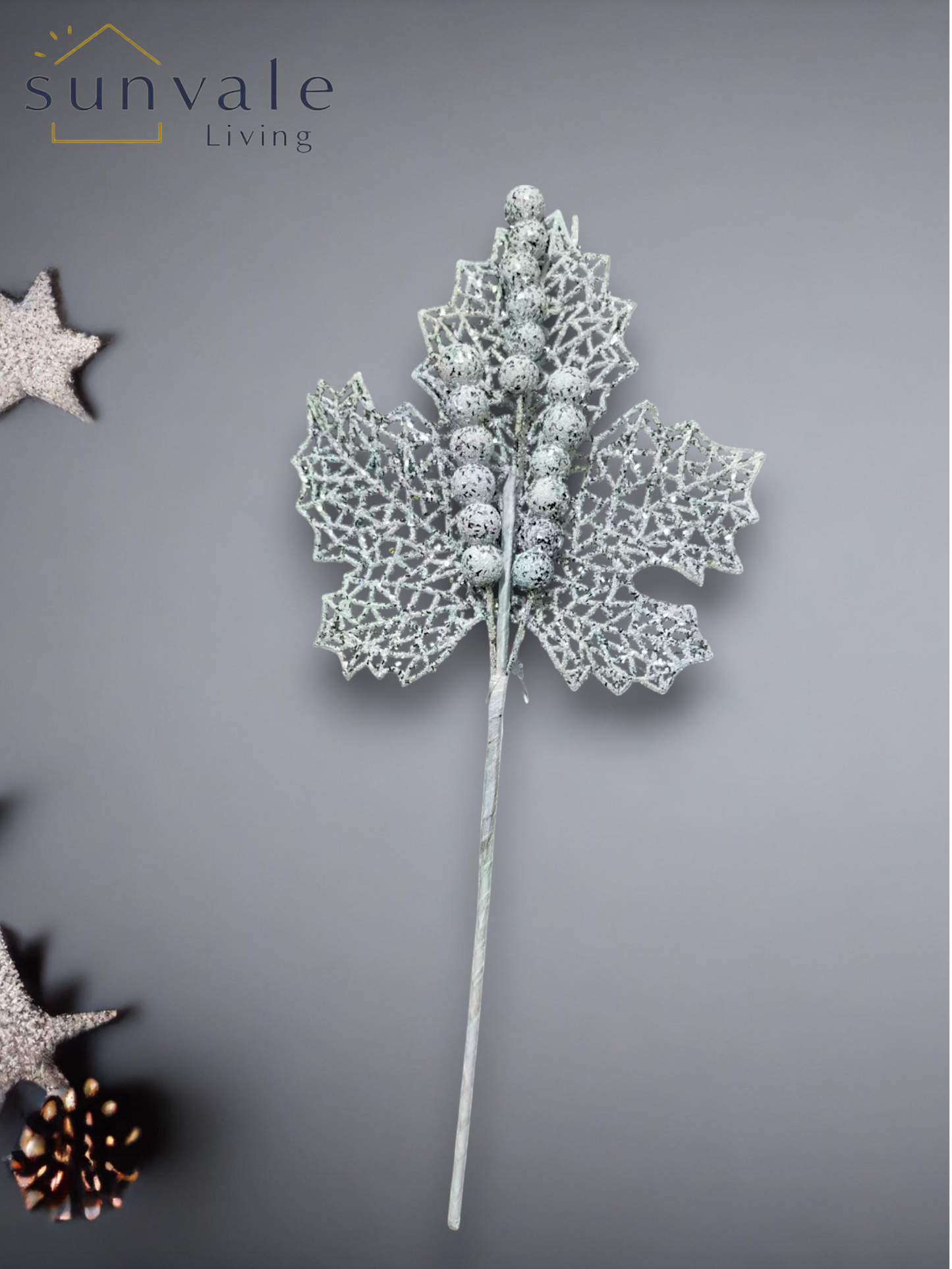 White glitter skeleton leaf artificial holiday decoration spray by Sunvale Living