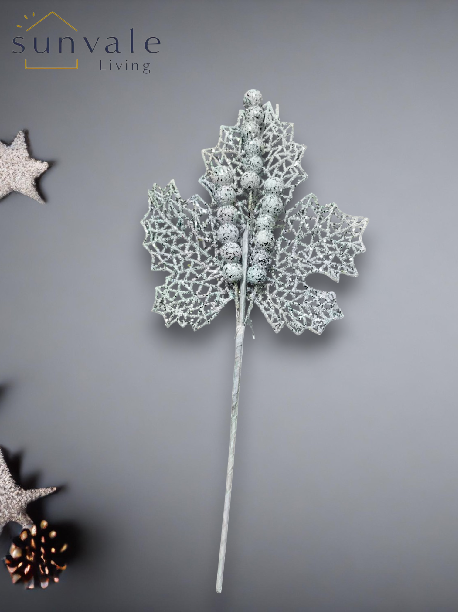 White glitter skeleton leaf artificial holiday decoration spray by Sunvale Living
