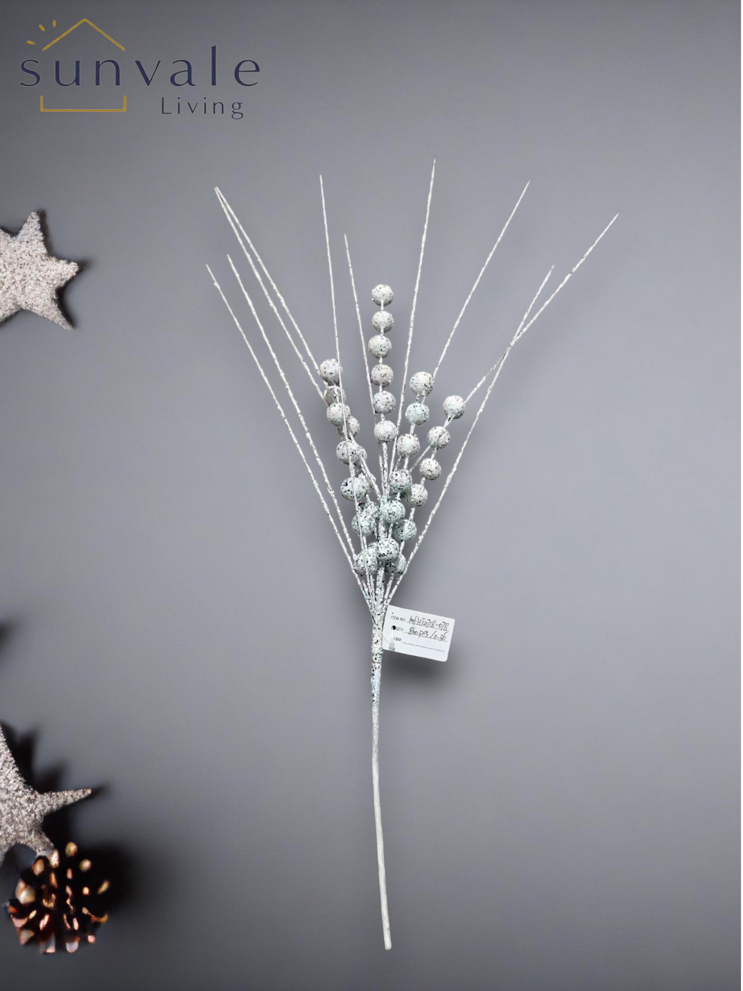 White pearl berry twig artificial holiday decoration spray by Sunvale Living