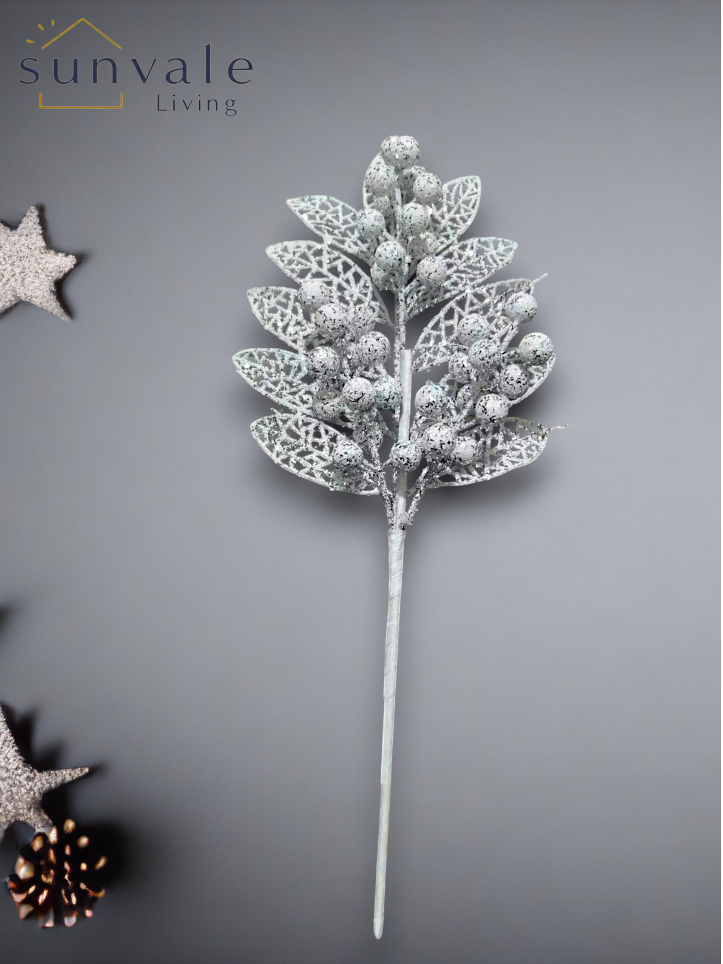 White frosted berry leaf artificial holiday decoration spray by Sunvale Living