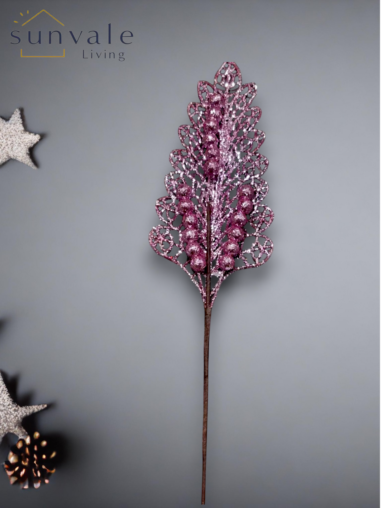Purple glitter leaf artificial holiday decoration spray by Sunvale Living