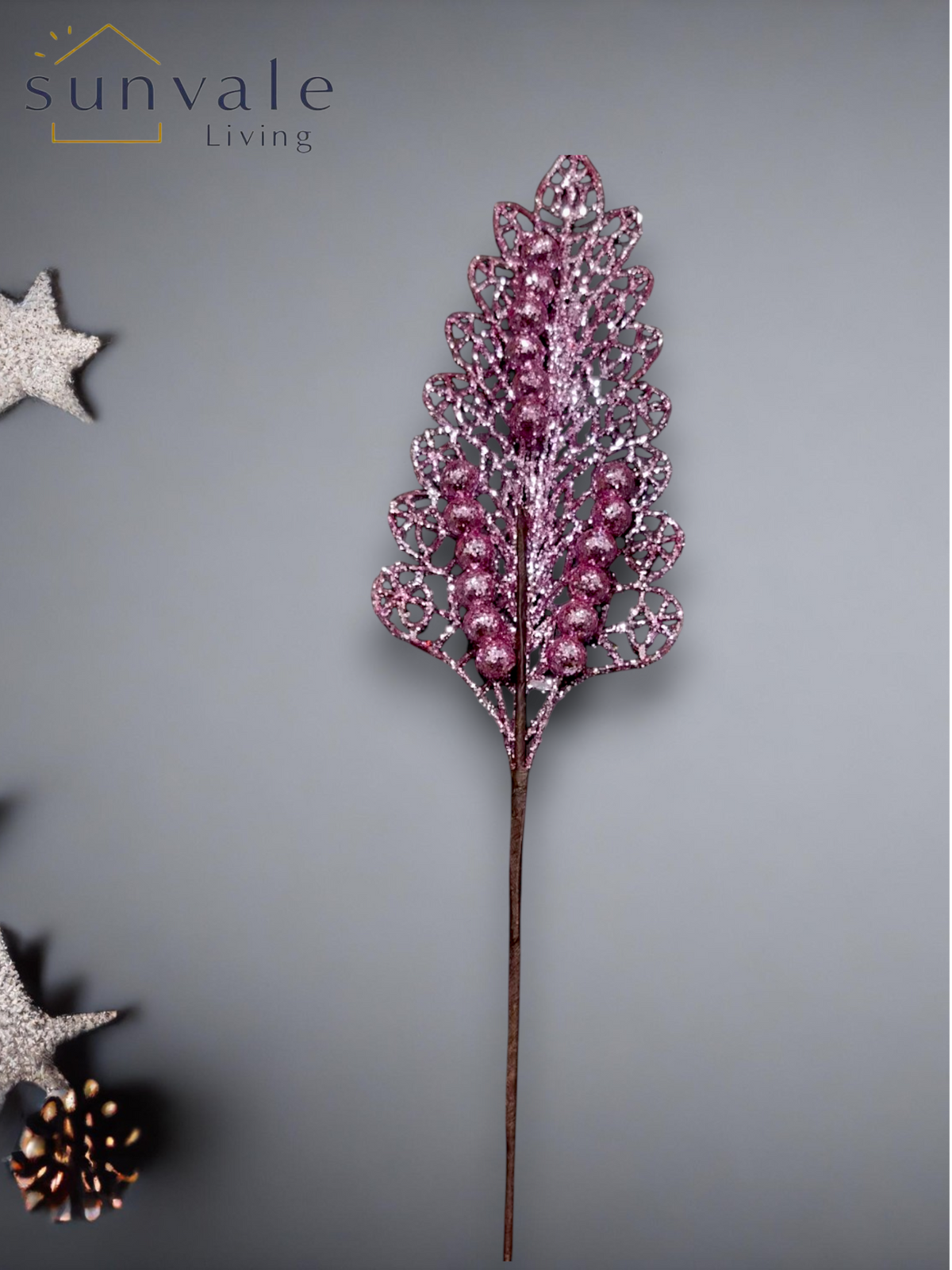 Purple glitter leaf artificial holiday decoration spray by Sunvale Living