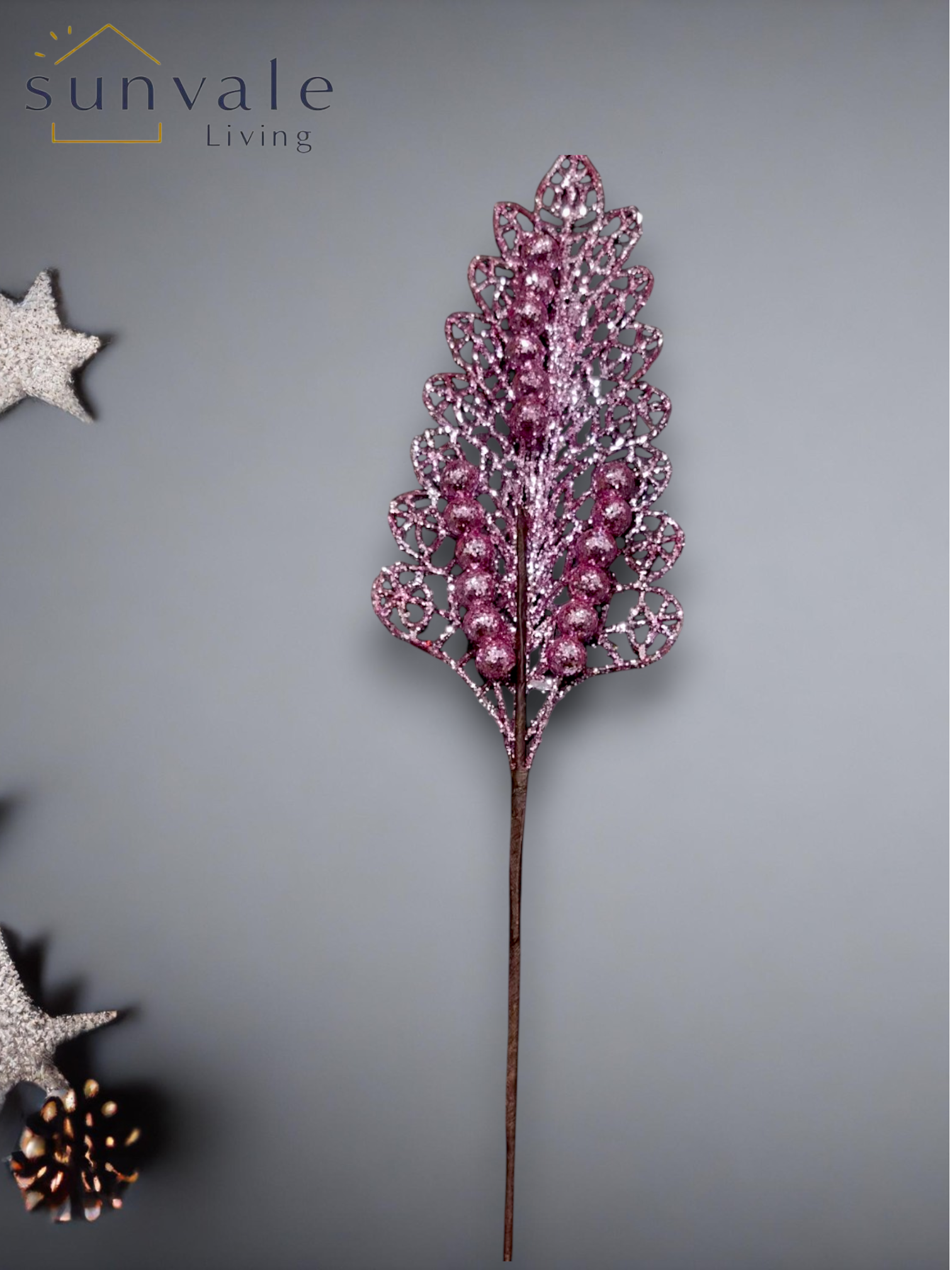Purple glitter leaf artificial holiday decoration spray by Sunvale Living