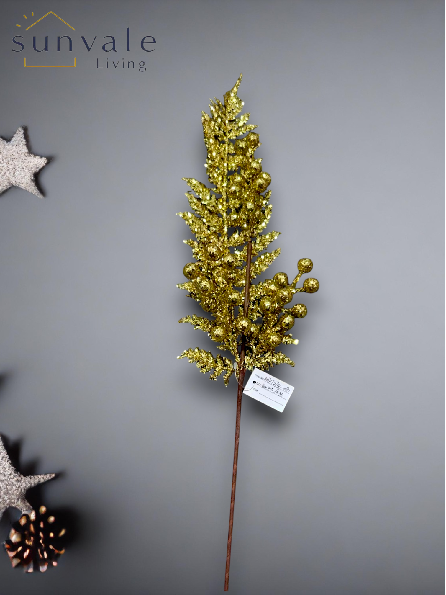 Gold glitter berry artificial holiday decoration spray by Sunvale Living