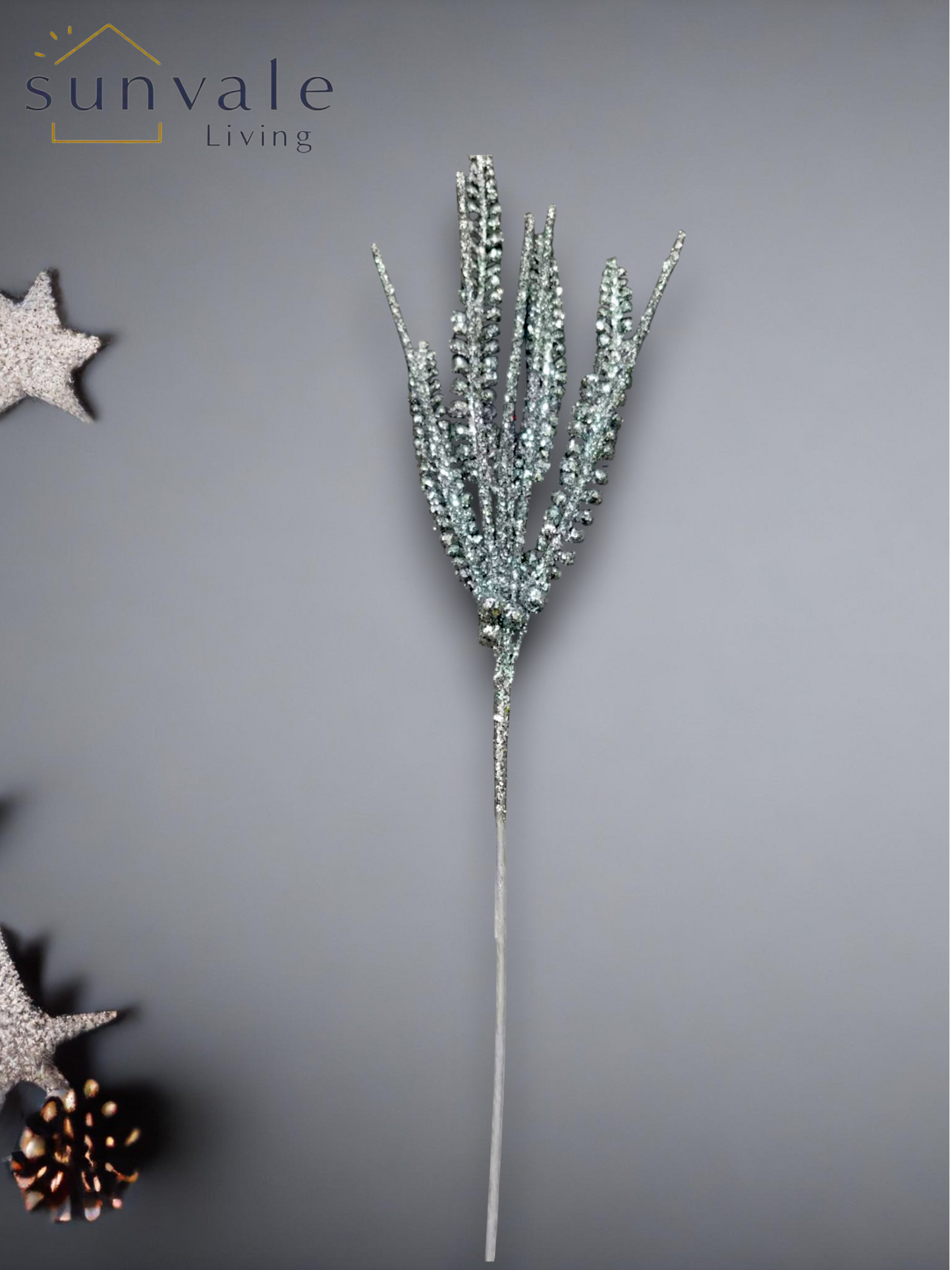 Silver glitter twig artificial holiday decoration spray by Sunvale Living