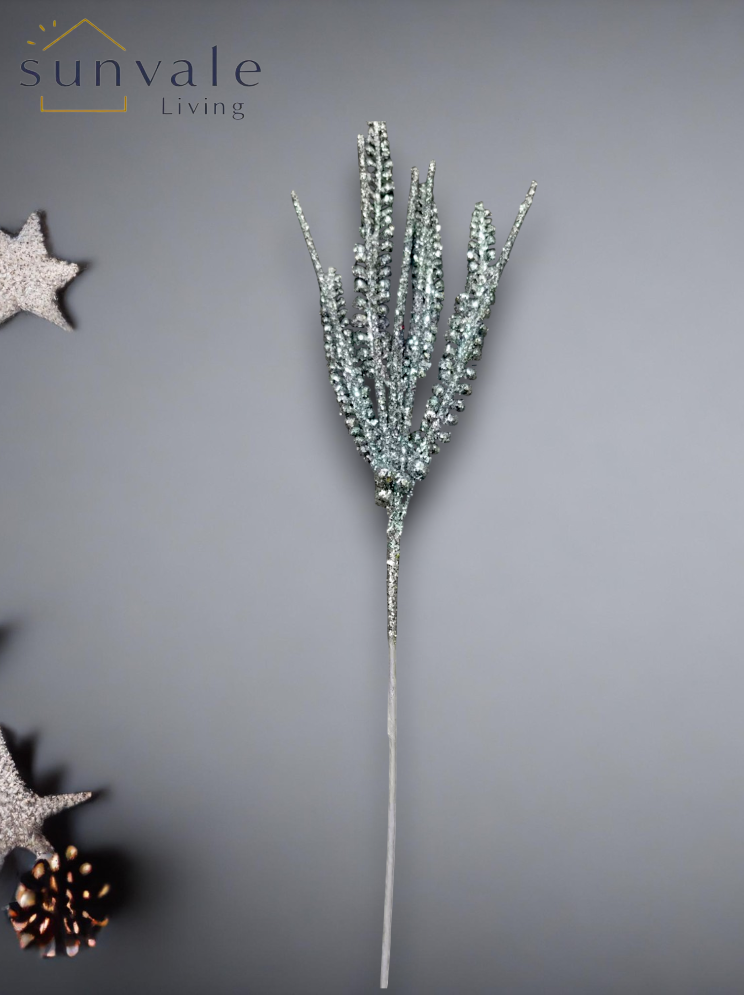 Silver glitter twig artificial holiday decoration spray by Sunvale Living