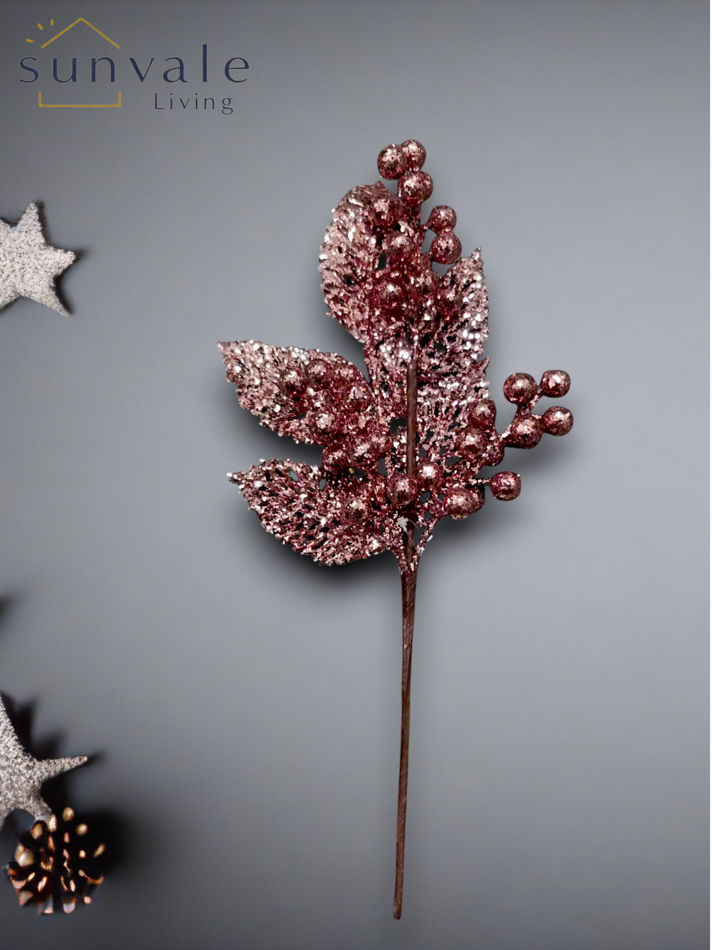 Rose Gold glitter berry artificial holiday decoration spray by Sunvale Living