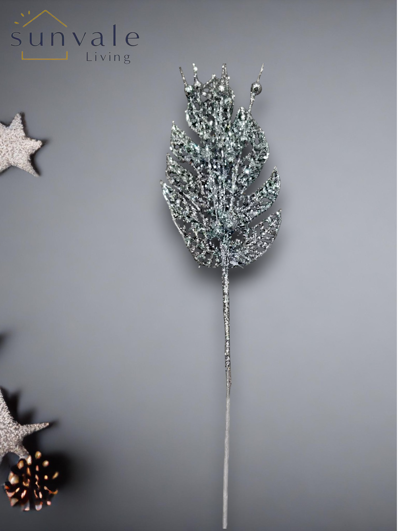Silver frosted leaf artificial holiday decoration spray by Sunvale Living