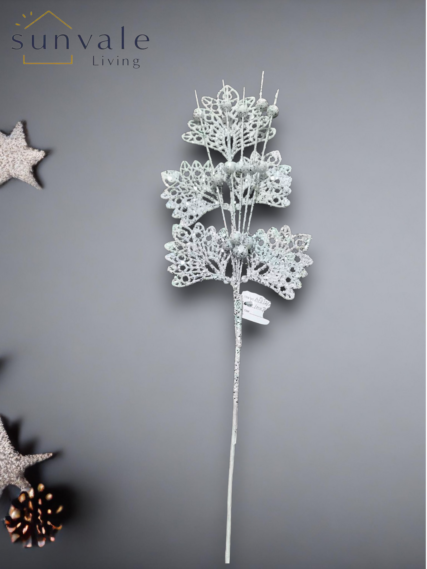 White glitter snowflake branch artificial holiday decoration spray by Sunvale Living