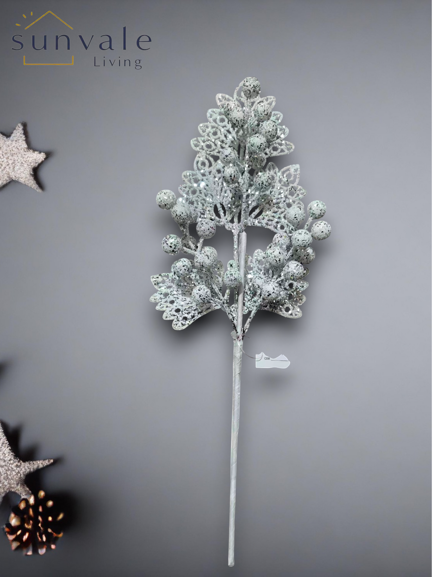 White frosted berry leaf artificial holiday decoration spray by Sunvale Living